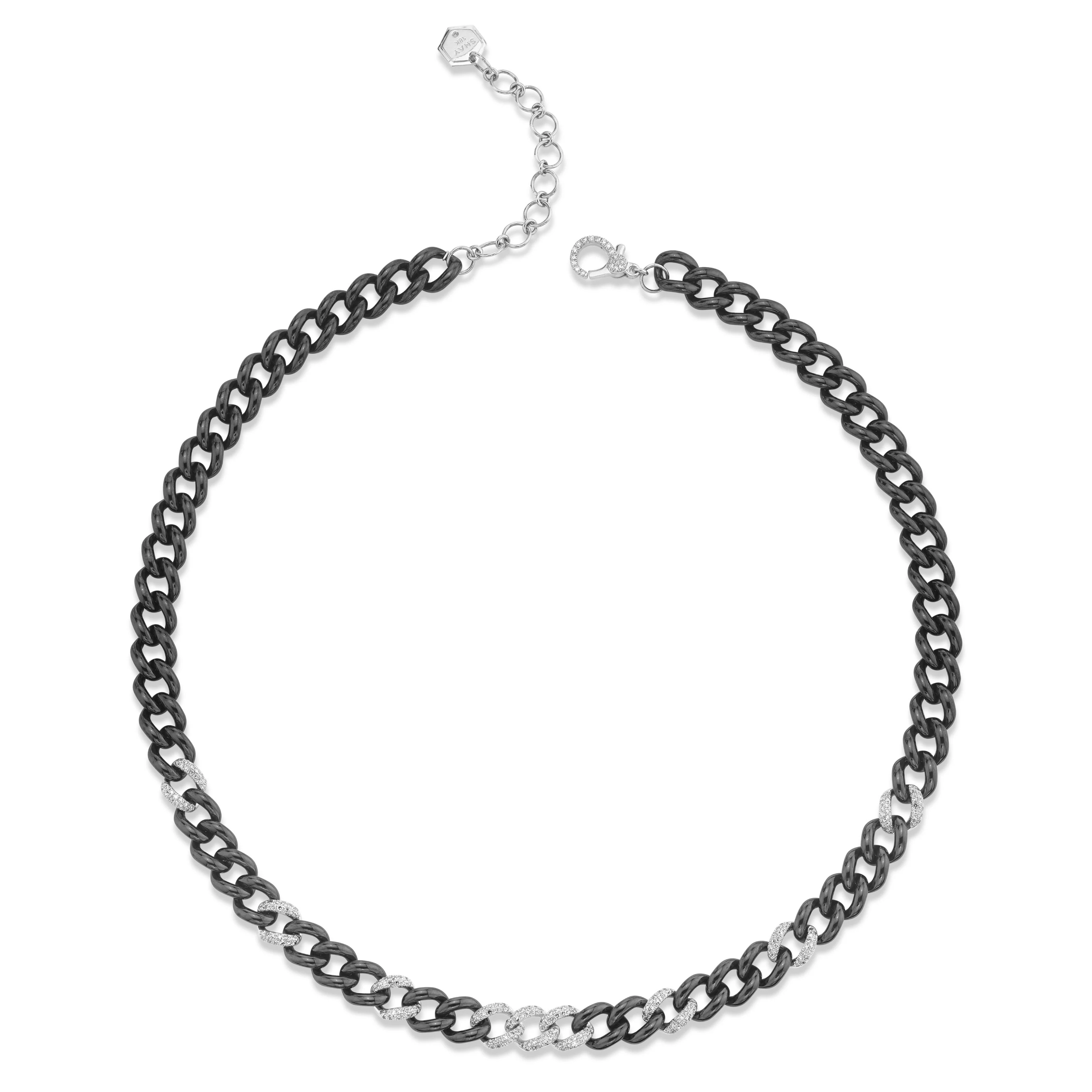 9 PAVE & BLACK CERAMIC MEDIUM LINK NECKLACE - Image 3