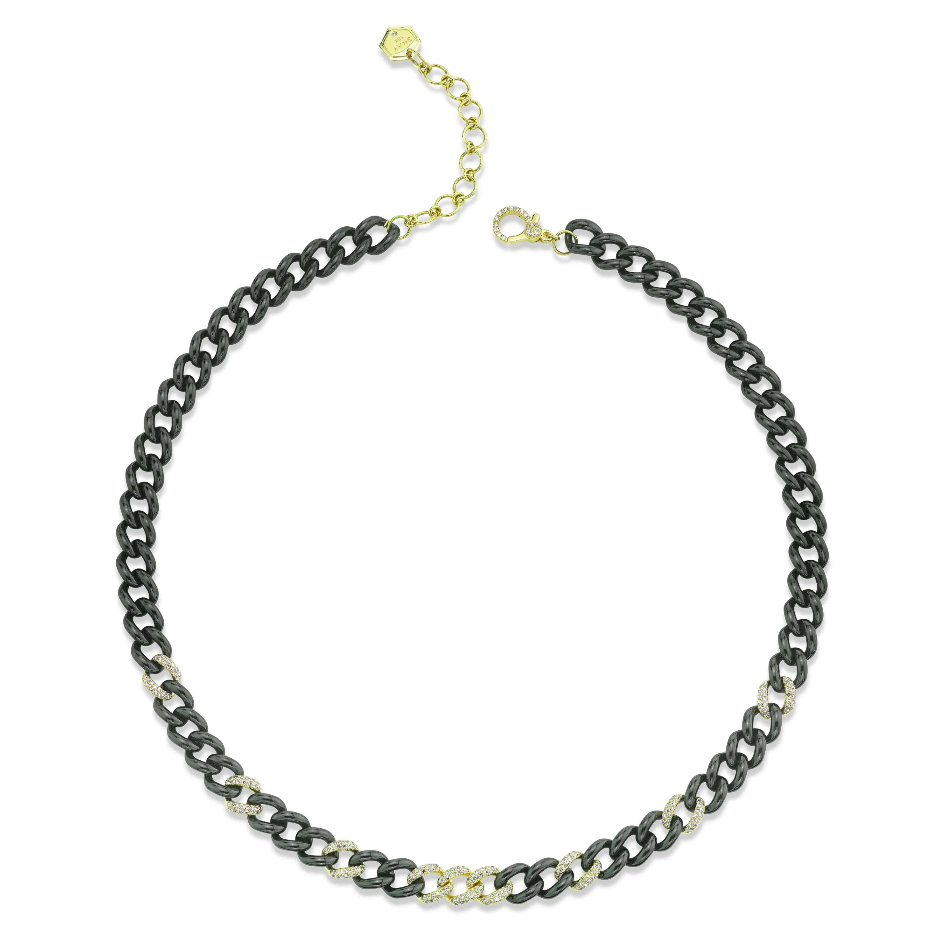 9 PAVE & BLACK CERAMIC MEDIUM LINK NECKLACE - Image 4