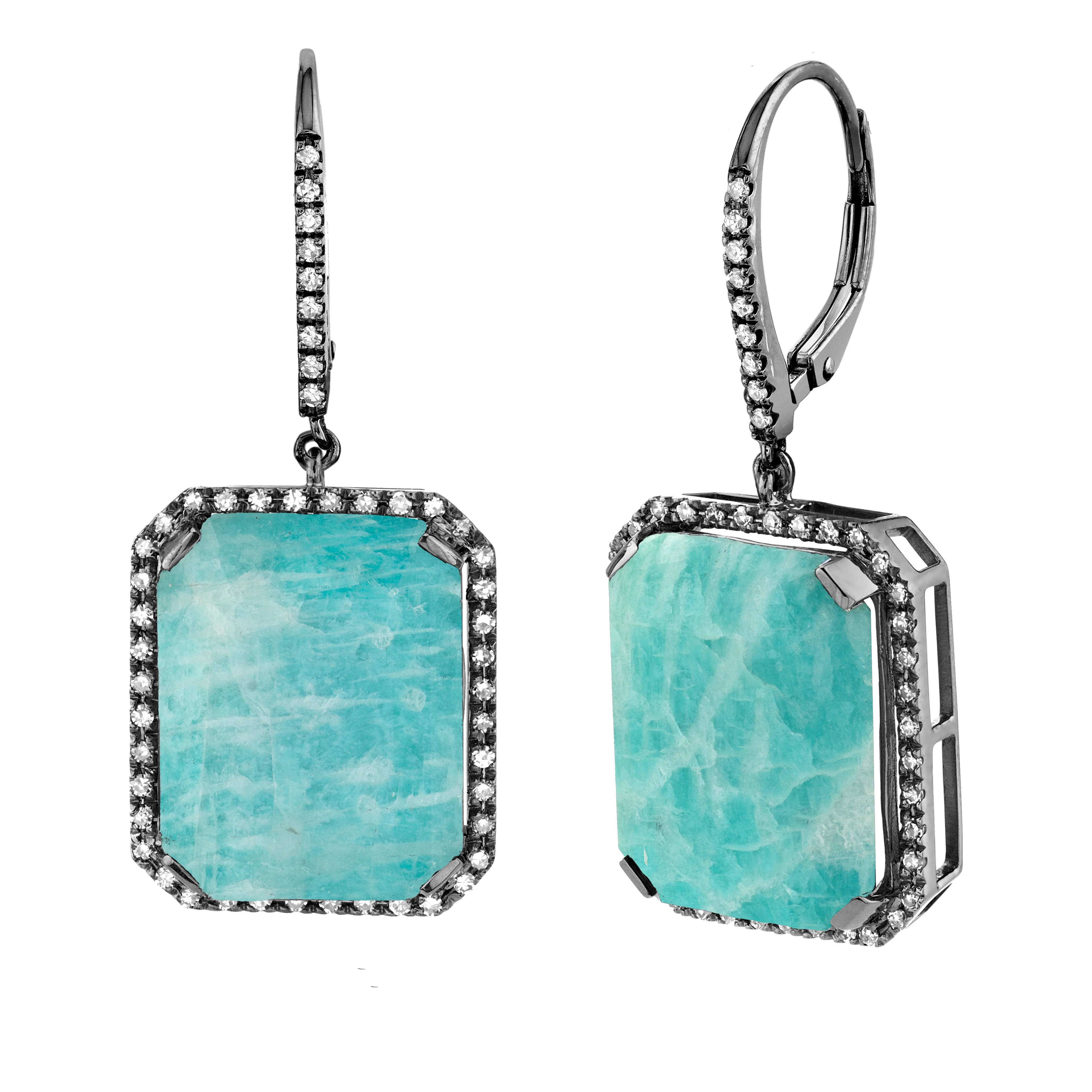 AMAZONITE & DIAMOND PORTRAIT EARRINGS - Image 4