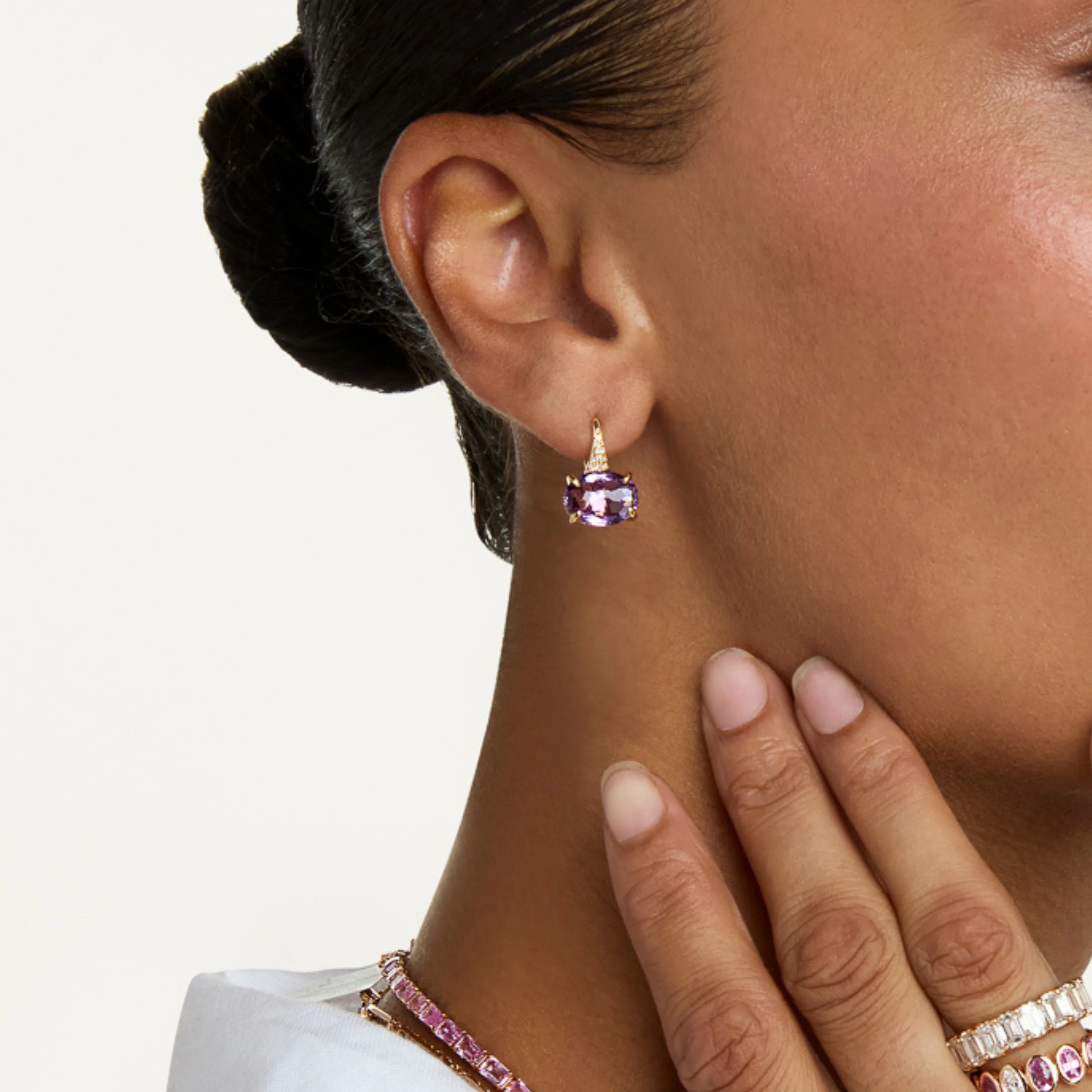 AMETHYST & DIAMOND GEM DROP EARRINGS - Image 2