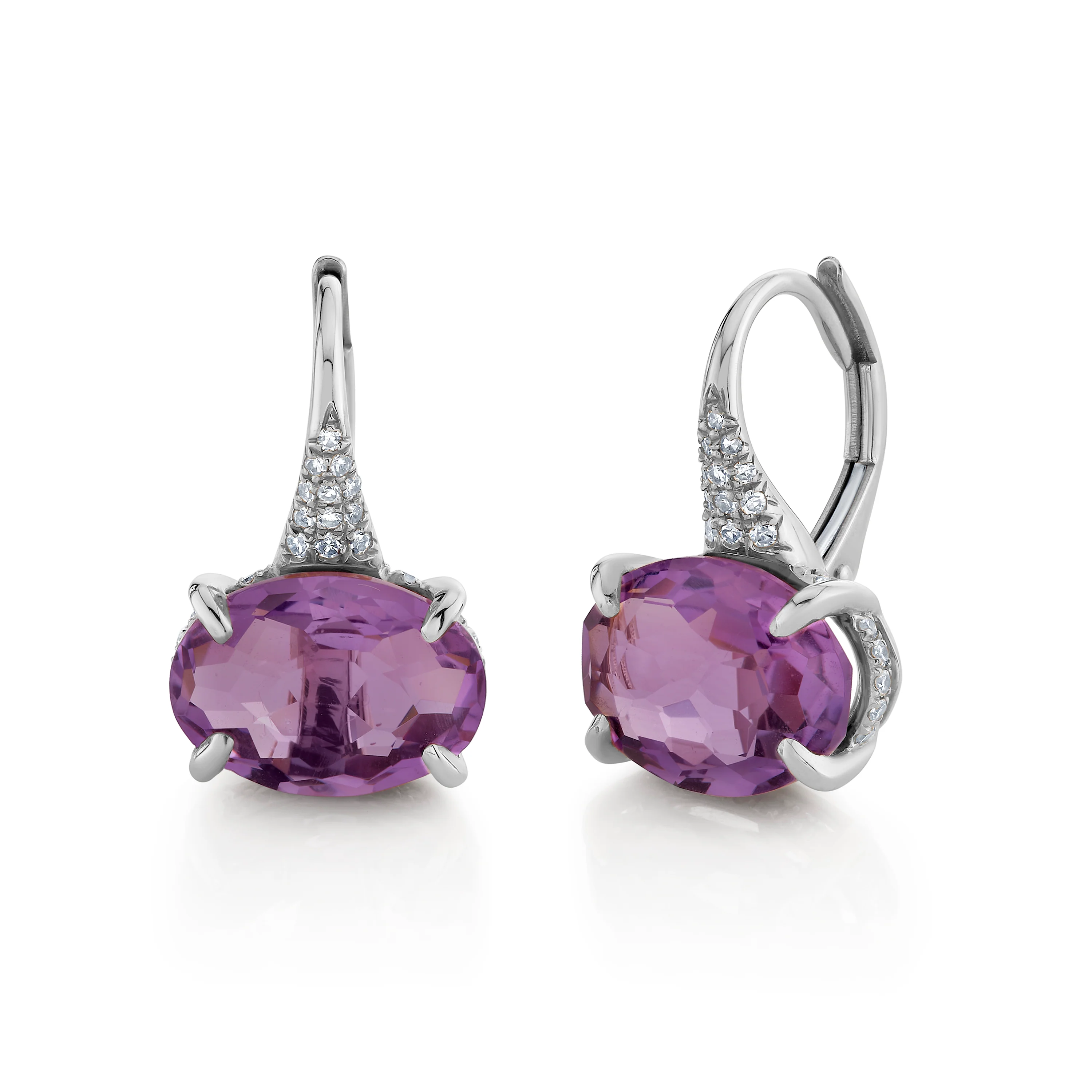 AMETHYST & DIAMOND GEM DROP EARRINGS - Image 4