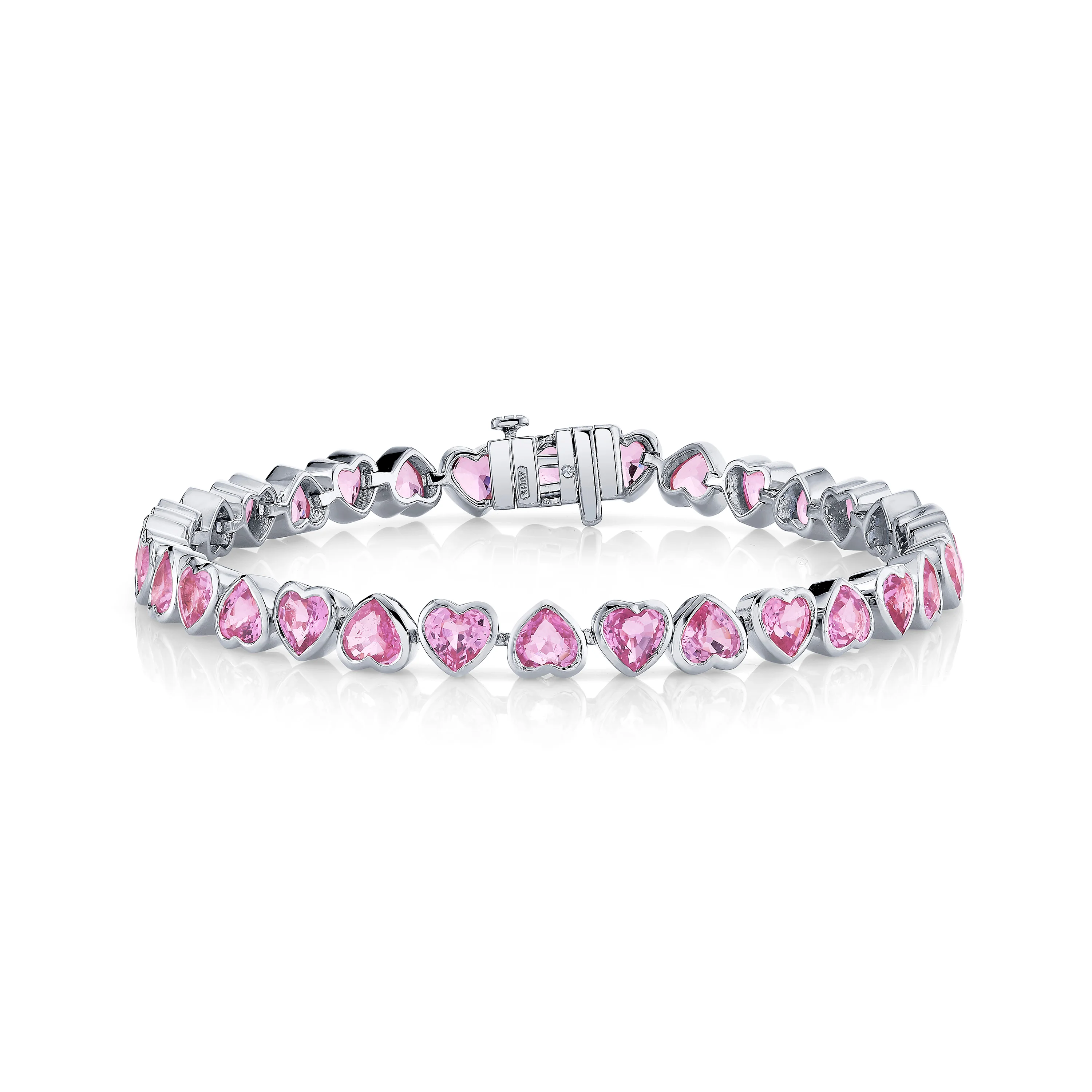 PINK SAPPHIRE BEZEL HEART TENNIS BRACELET - Image 4