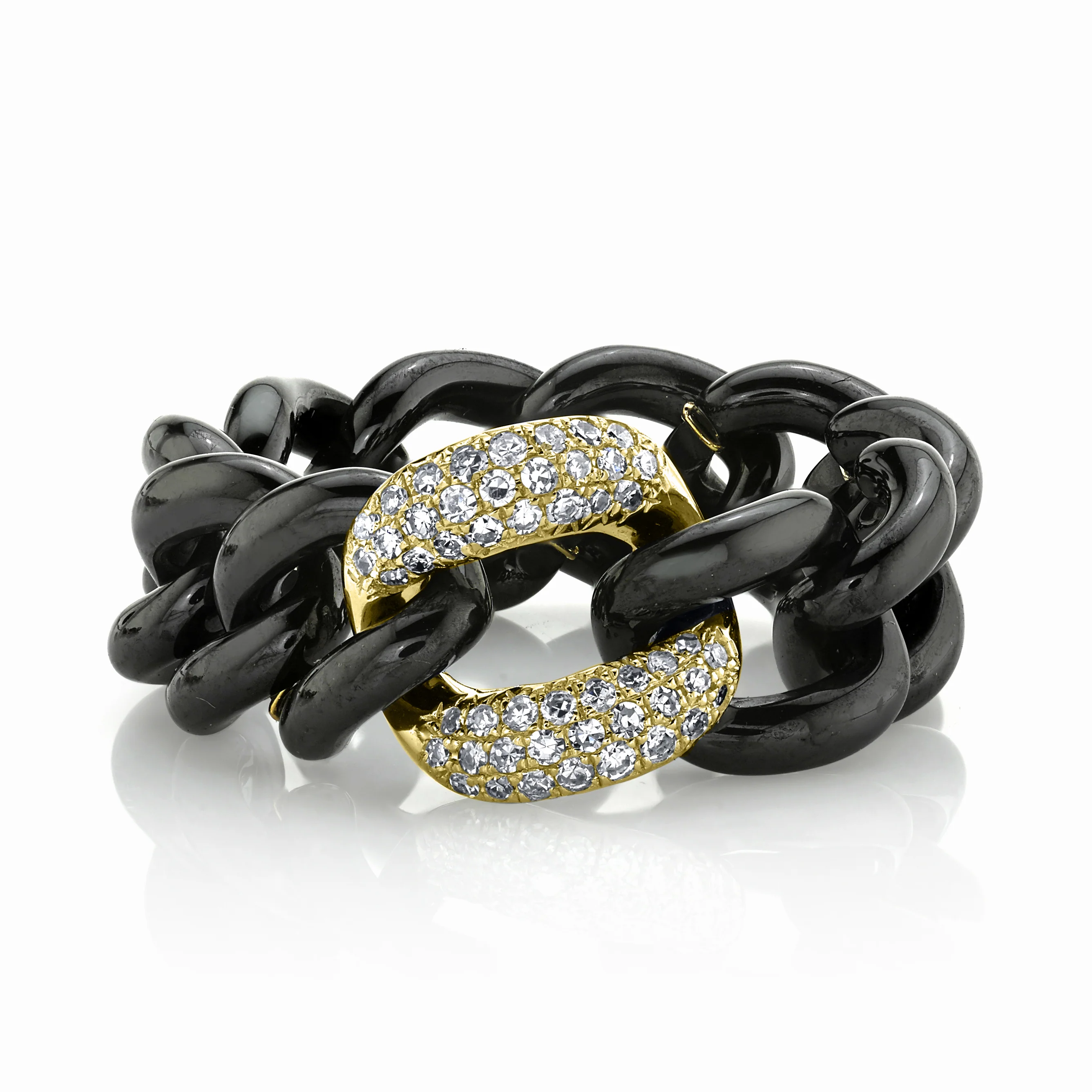 MEN'S BLACK CERAMIC PAVE MEDIUM LINK RING - Image 3