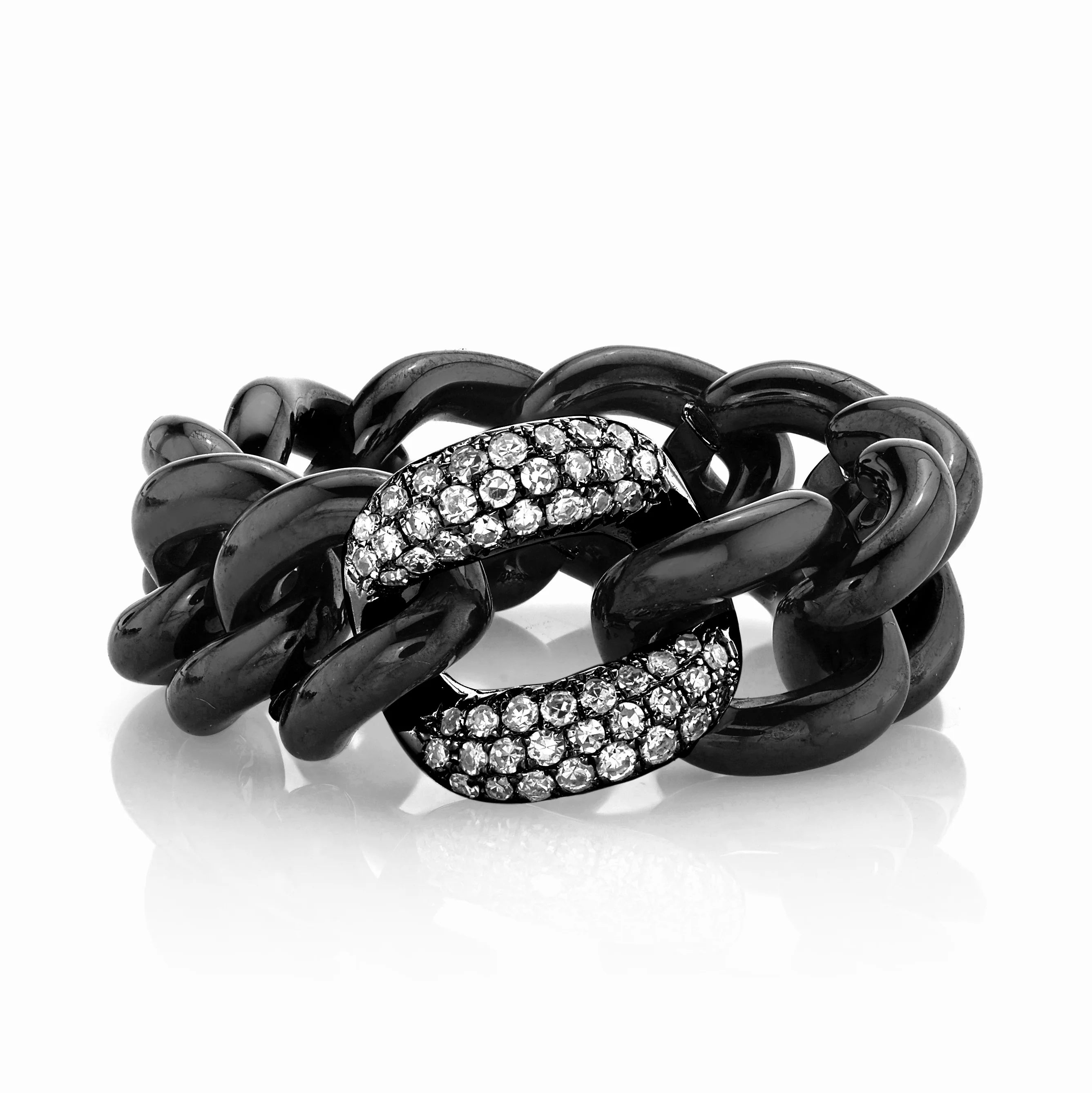 DIAMOND & BLACK CERAMIC MEDIUM LINK RING - Image 5