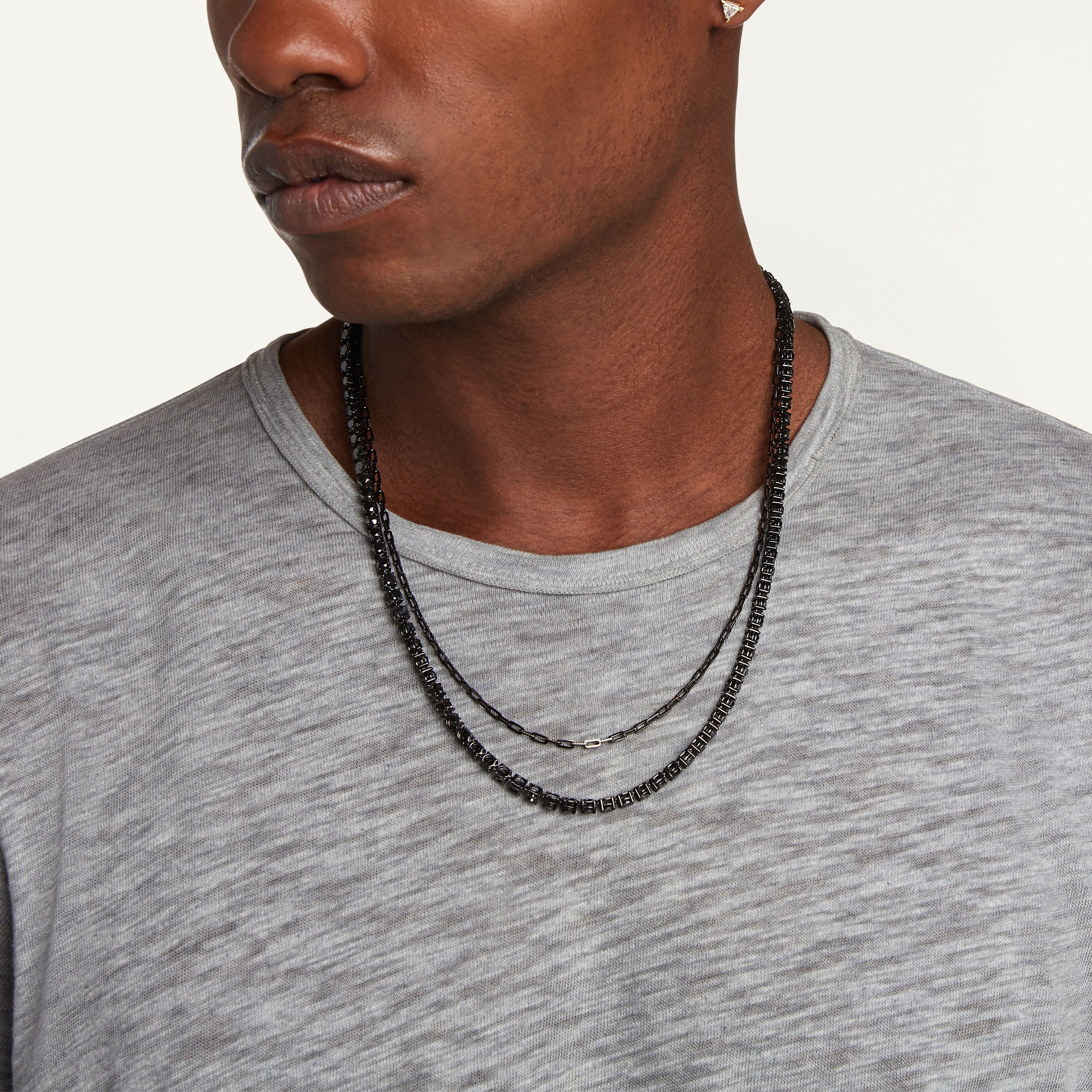 MEN'S BLACK DIAMOND TENNIS NECKLACE, 22IN - Image 2