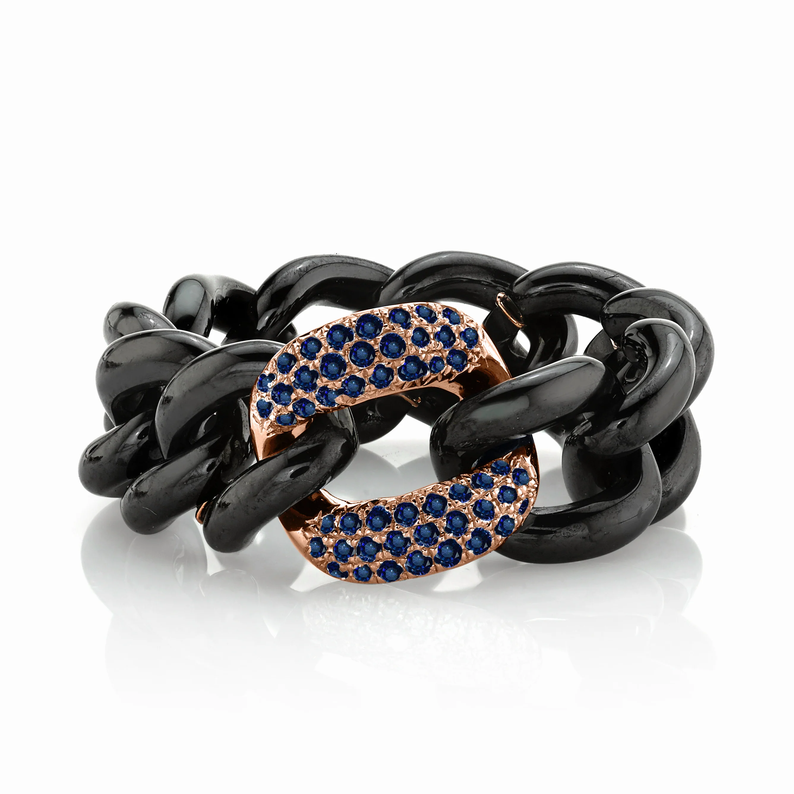 BLUE SAPPHIRE  & BLACK CERAMIC MEDIUM LINK RING - Image 3