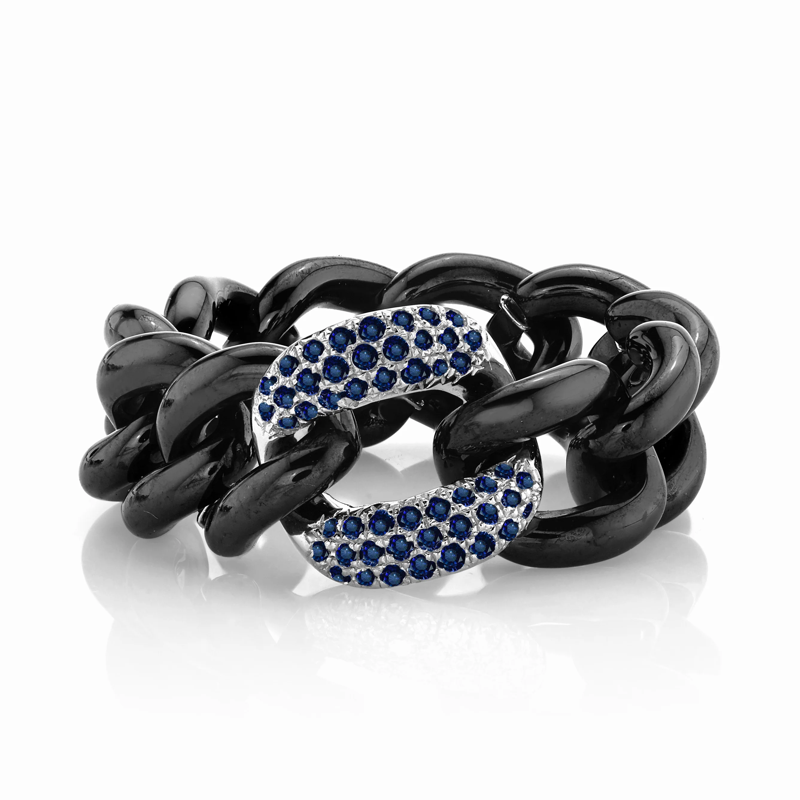 BLUE SAPPHIRE  & BLACK CERAMIC MEDIUM LINK RING - Image 4