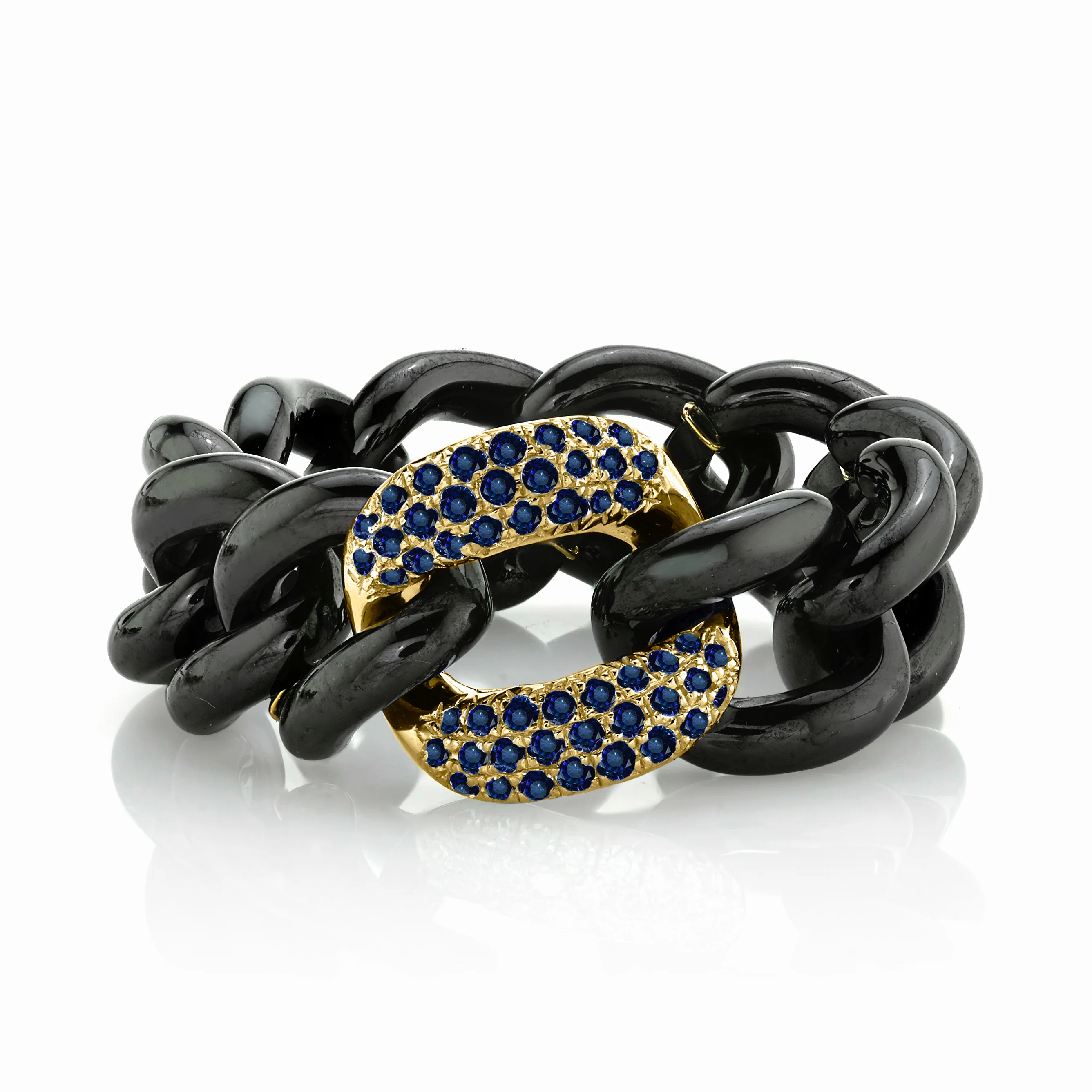 BLUE SAPPHIRE  & BLACK CERAMIC MEDIUM LINK RING - Image 5