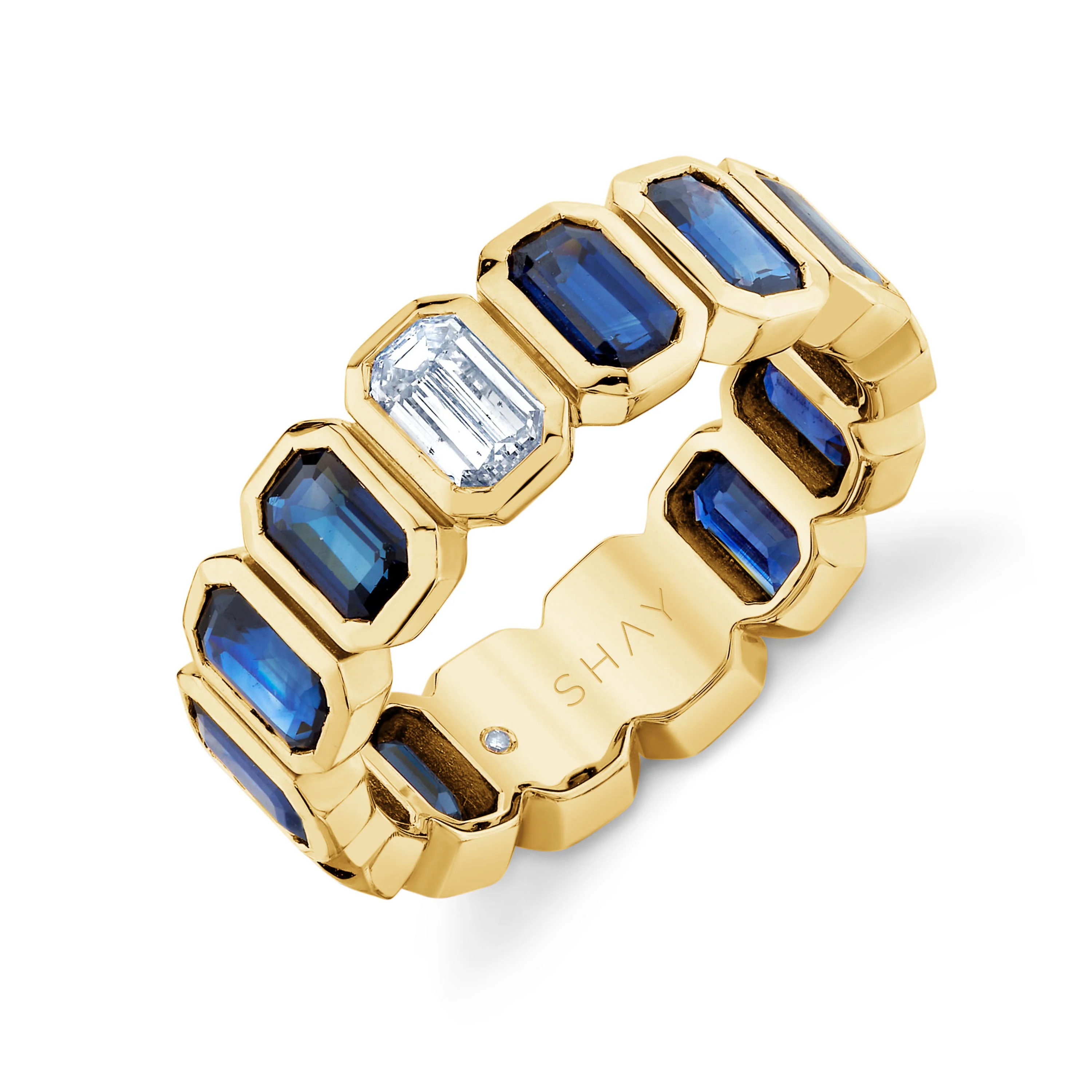 BLUE SAPPHIRE & DIAMOND BEZEL BAND - Image 3