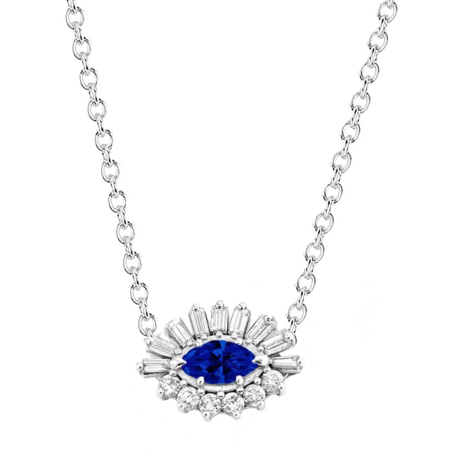 BLUE SAPPHIRE & DIAMOND EVIL EYE NECKLACE - Image 3