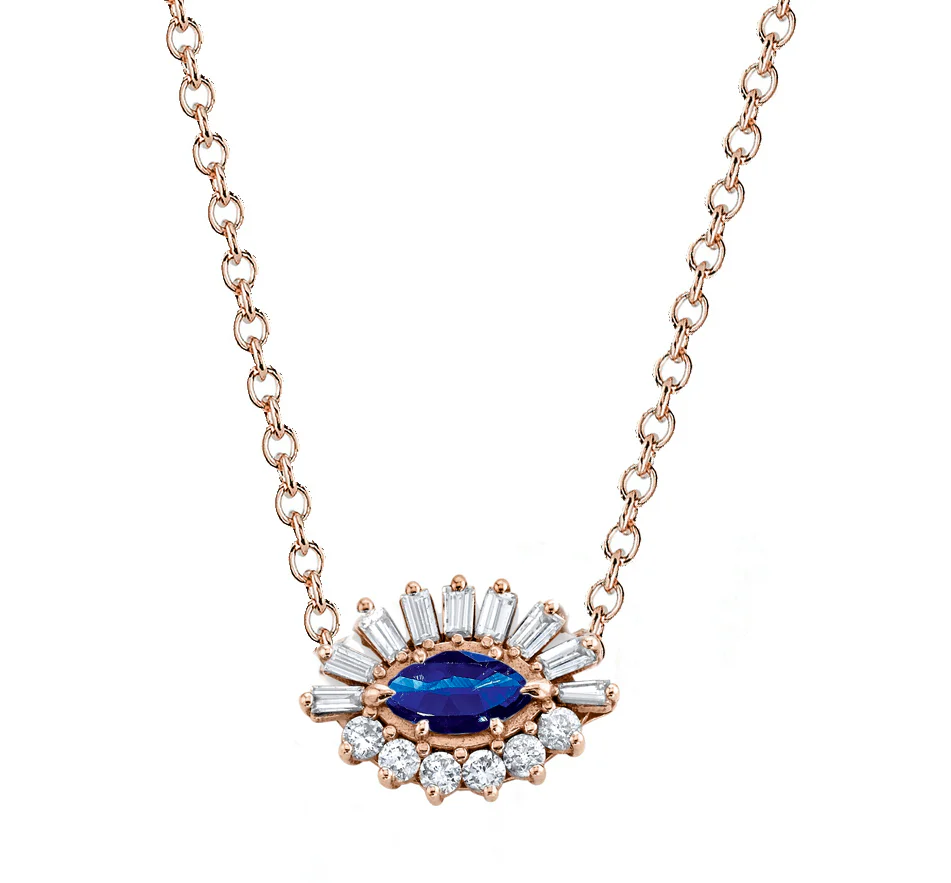 BLUE SAPPHIRE & DIAMOND EVIL EYE NECKLACE - Image 5