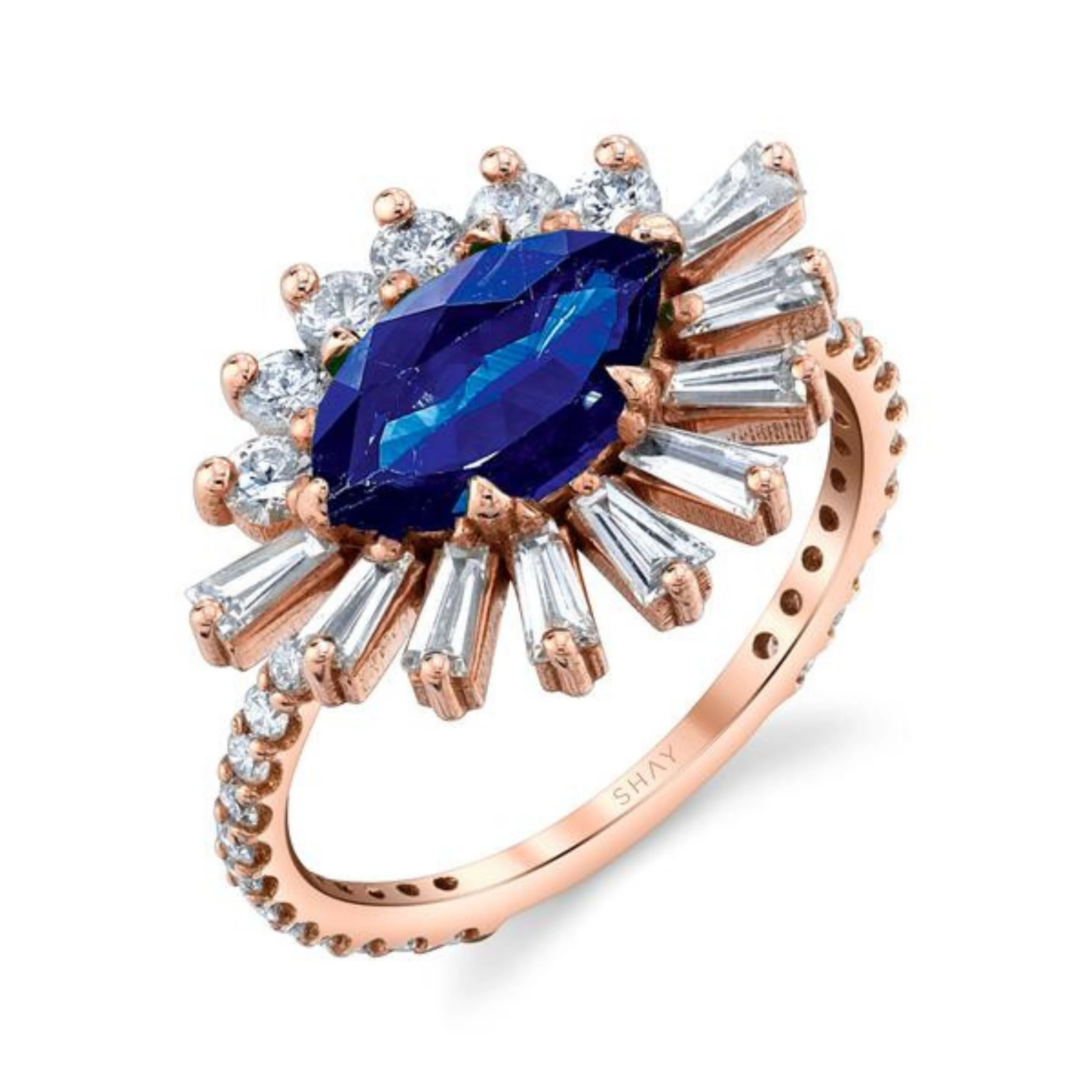 BLUE SAPPHIRE & DIAMOND EVIL EYE PINKY RING - Image 3
