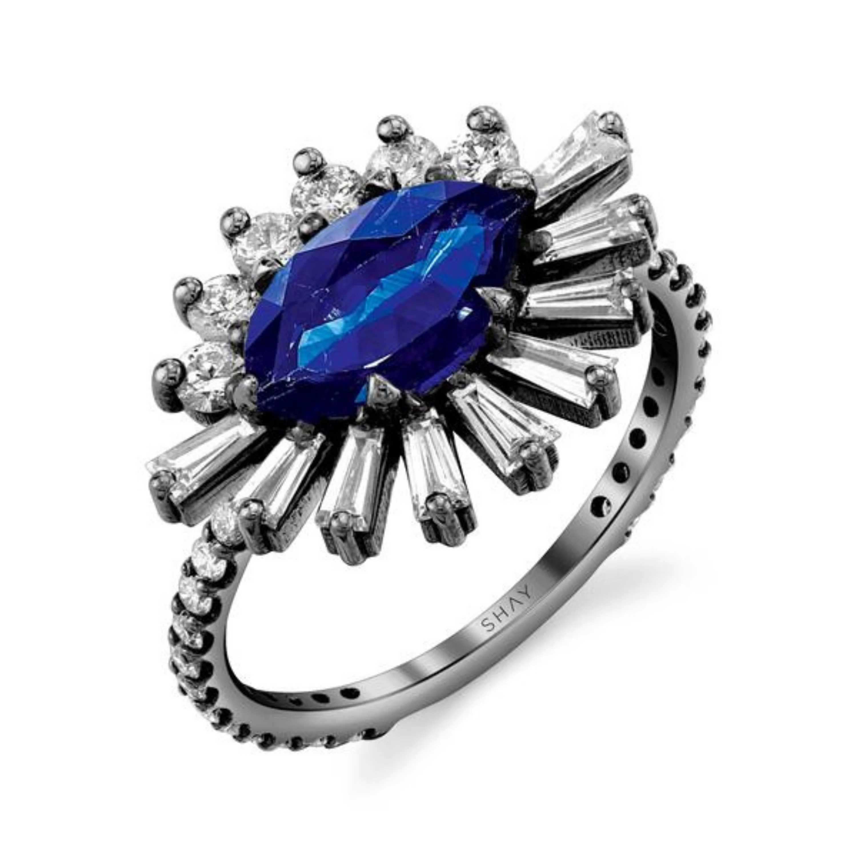 BLUE SAPPHIRE & DIAMOND EVIL EYE PINKY RING - Image 4