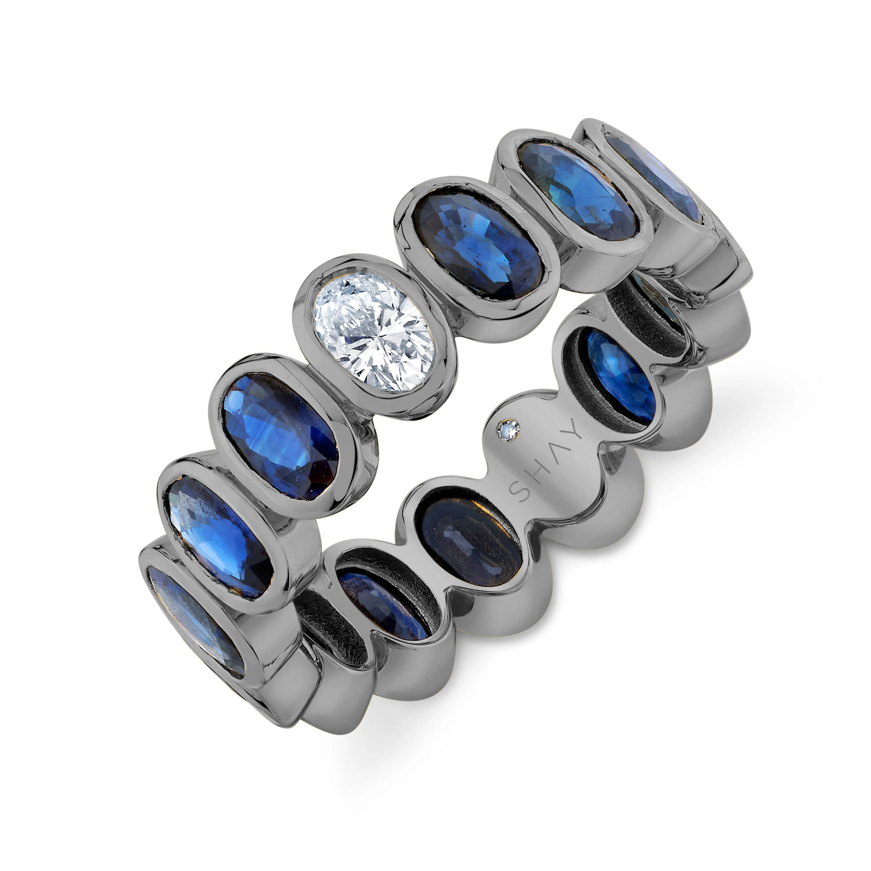 BLUE SAPPHIRE & DIAMOND OVAL BEZEL BAND - Image 5