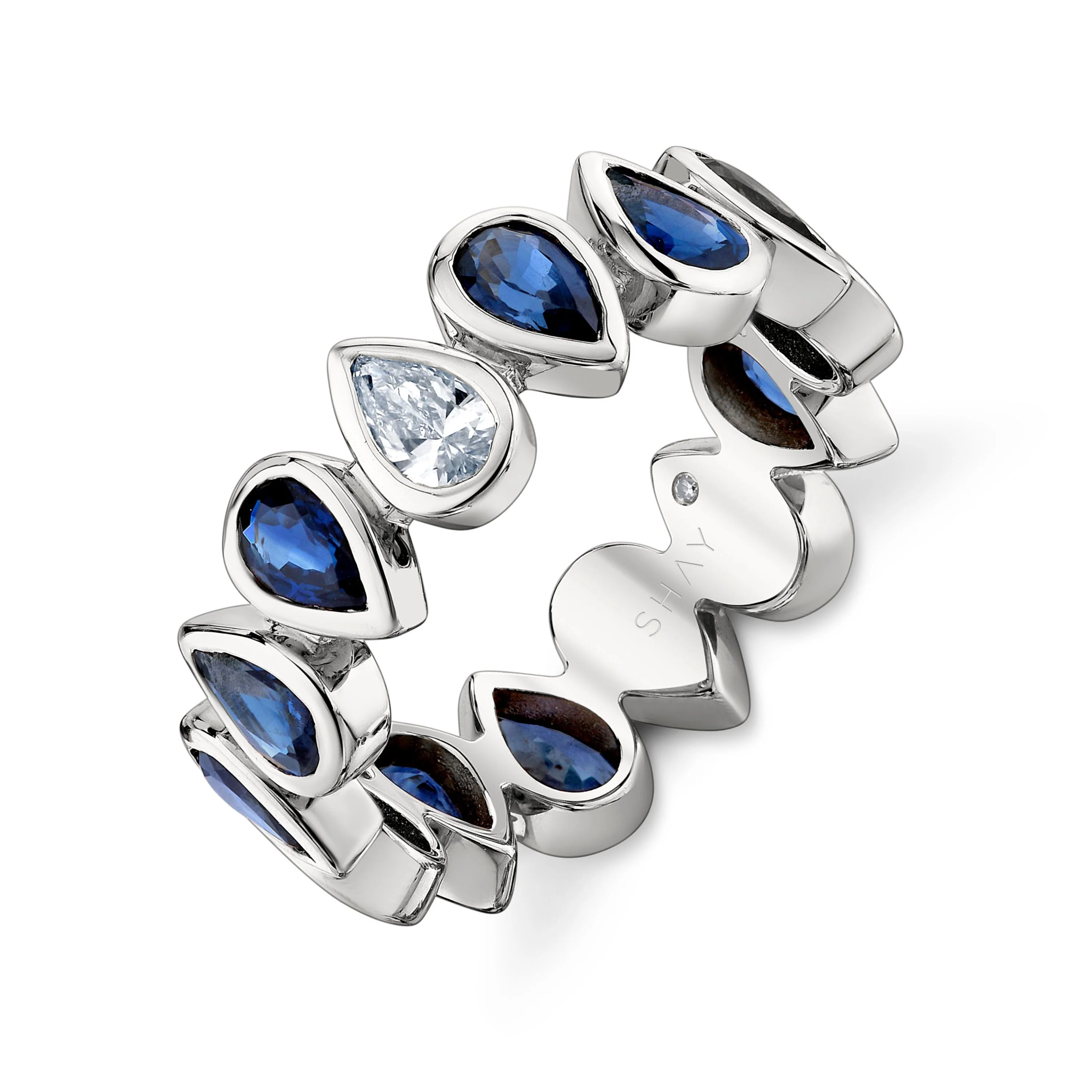 BLUE SAPPHIRE & DIAMOND PEAR BEZEL BAND