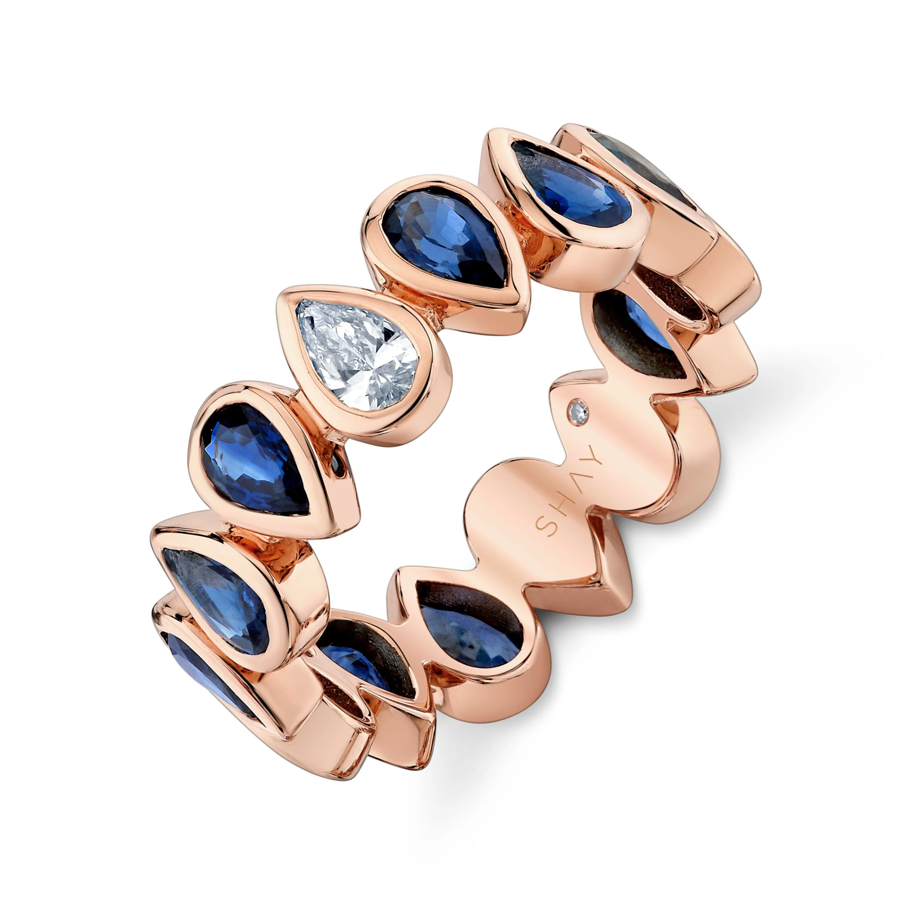 BLUE SAPPHIRE & DIAMOND PEAR BEZEL BAND - Image 3