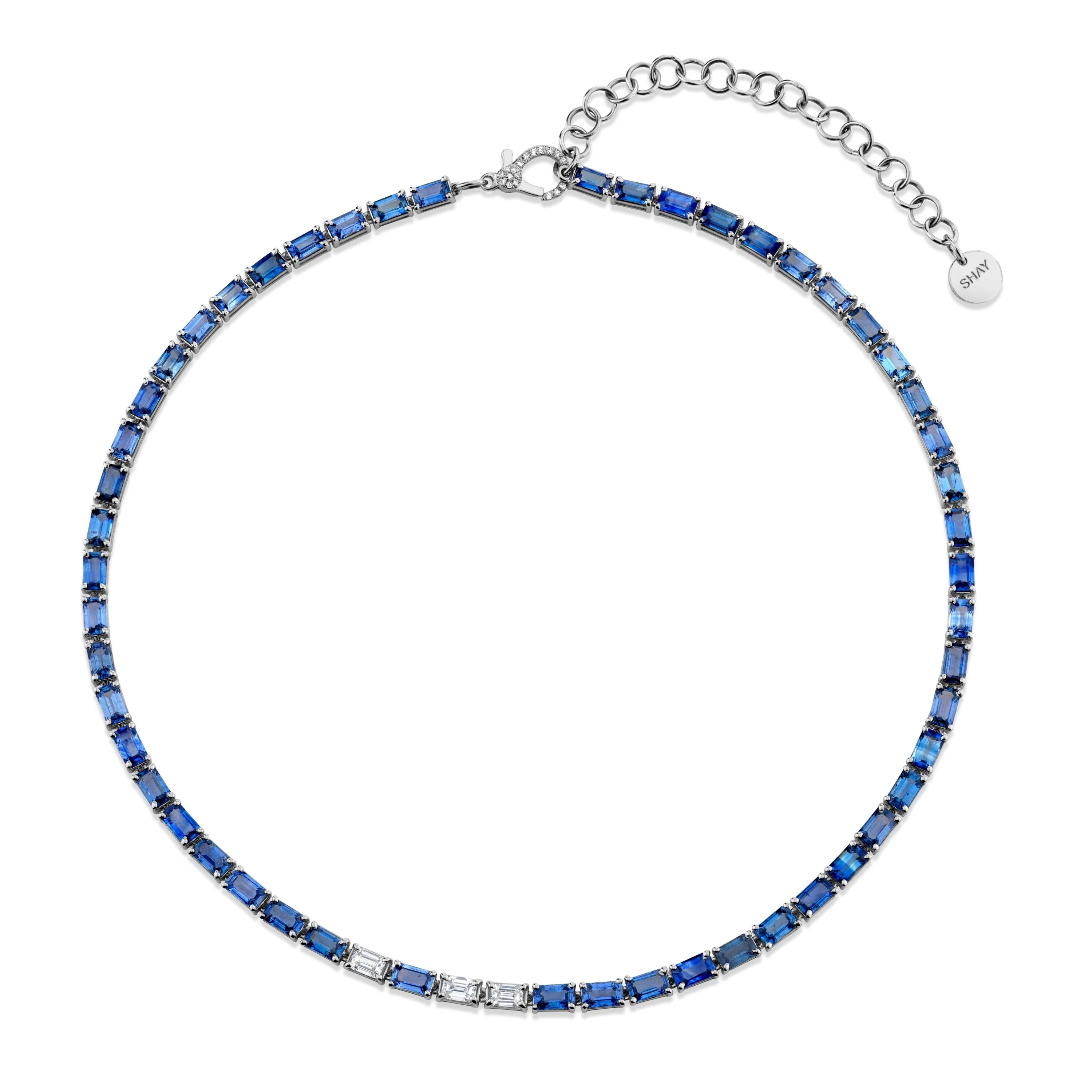 BLUE SAPPHIRE & DIAMOND TENNIS NECKLACE - Image 3