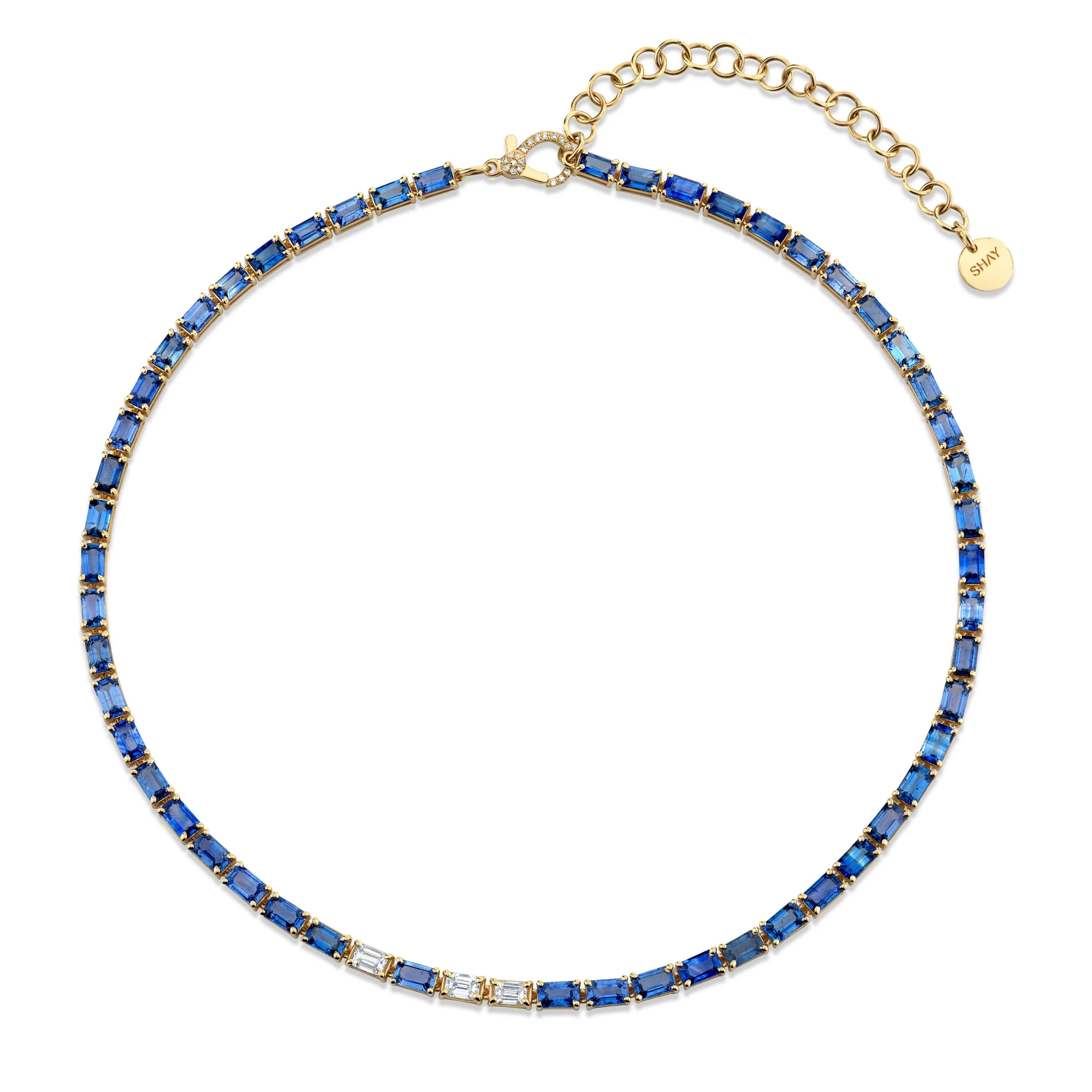 BLUE SAPPHIRE & DIAMOND TENNIS NECKLACE - Image 4