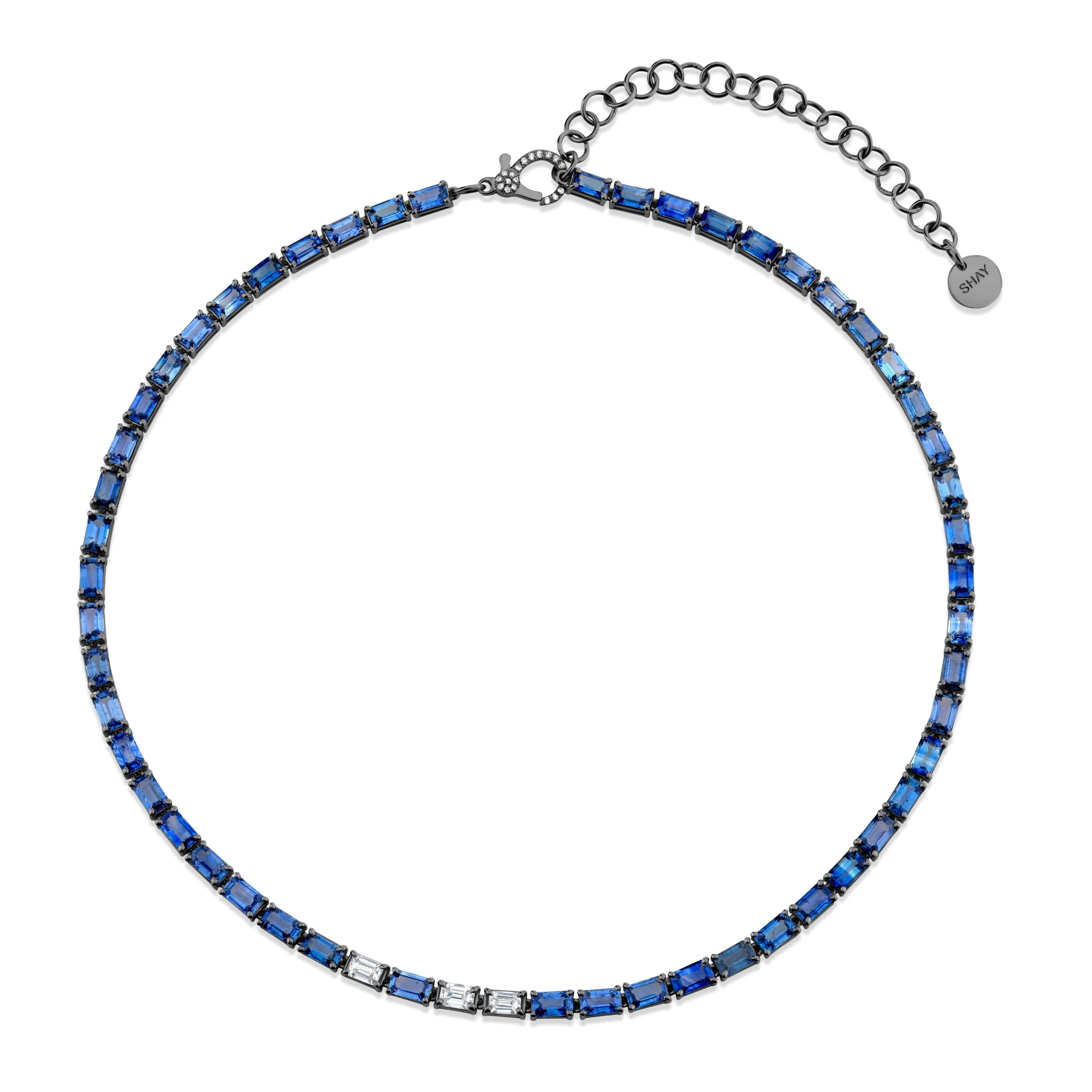 BLUE SAPPHIRE & DIAMOND TENNIS NECKLACE - Image 5