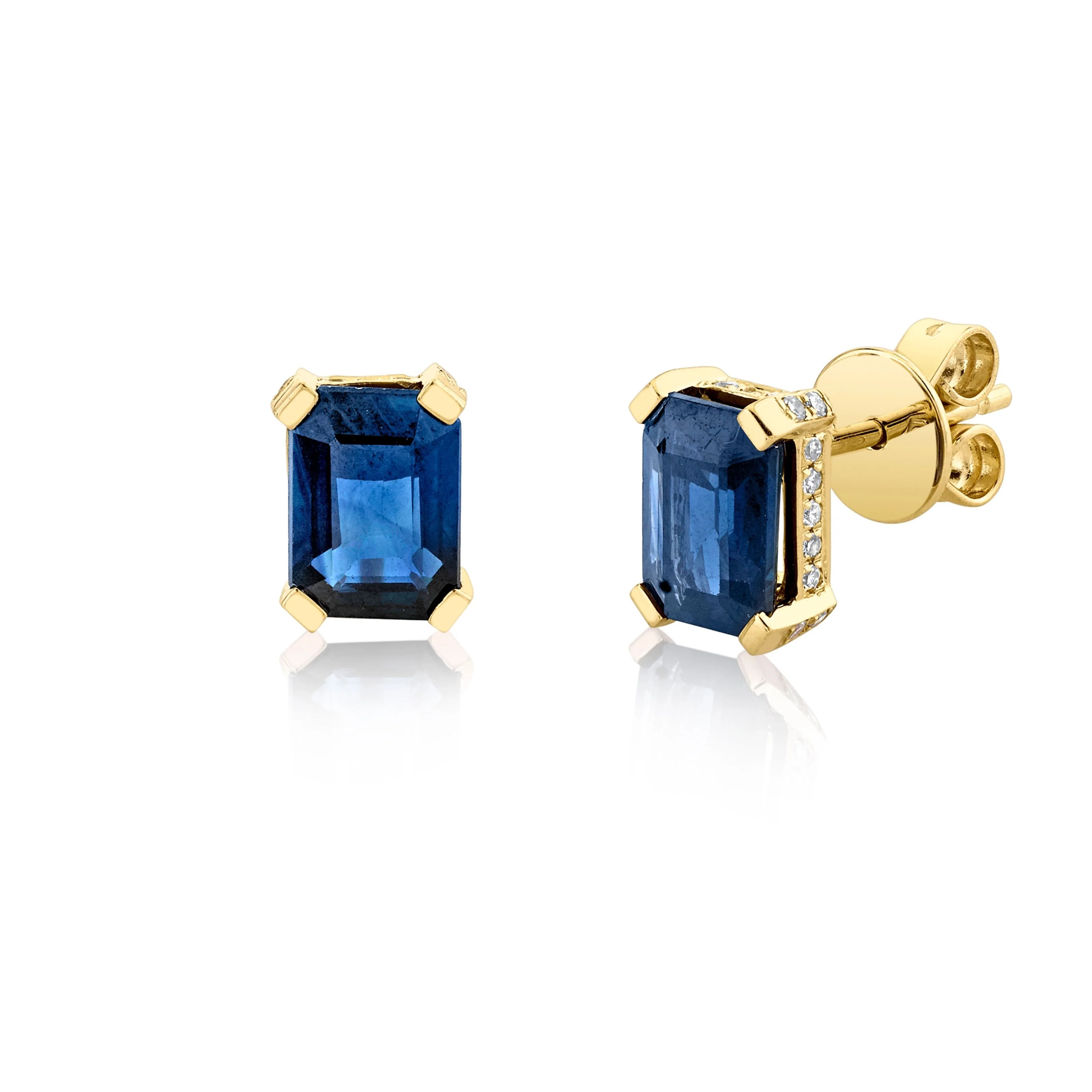 BLUE SAPPHIRE RECTANGLE HALO STUDS - Image 2