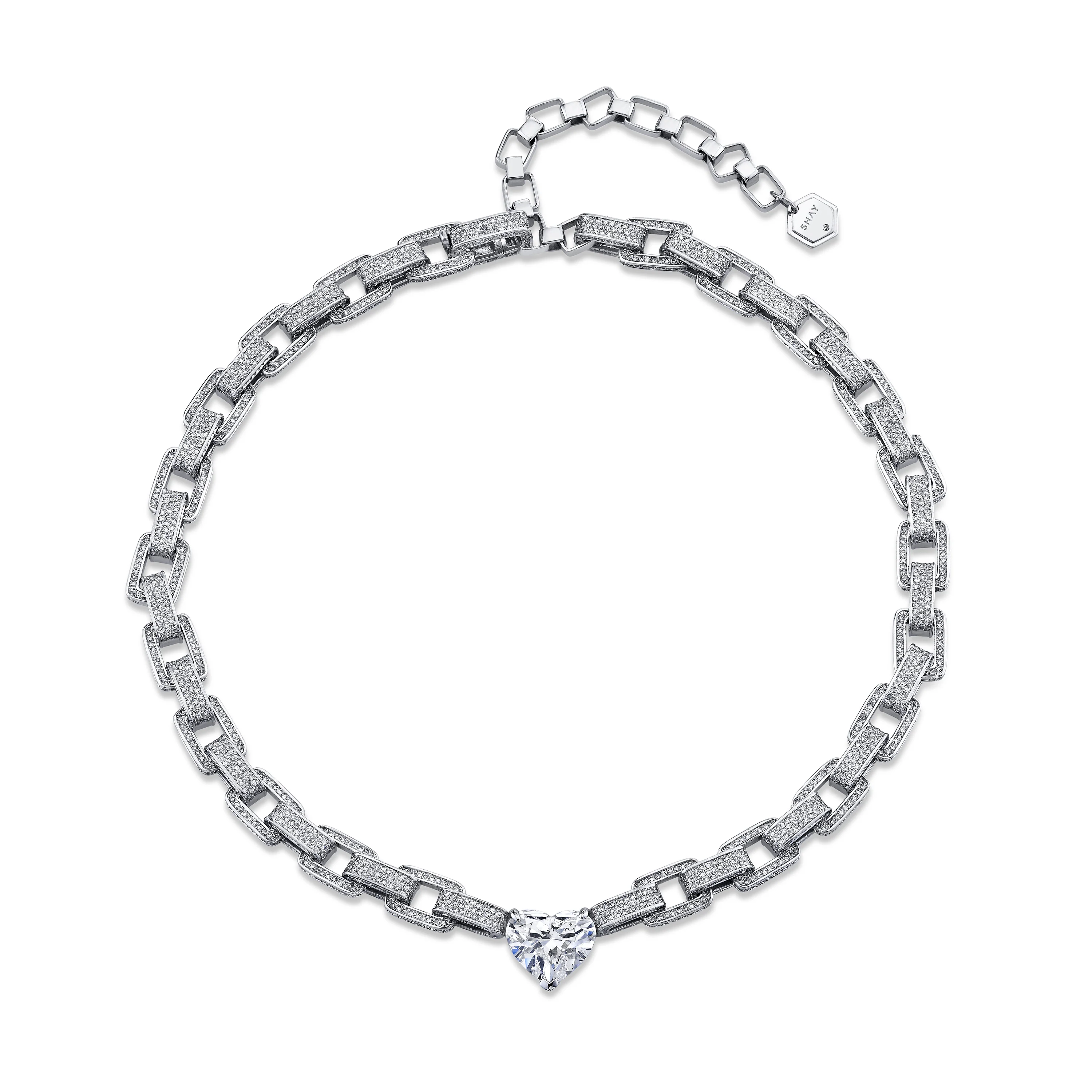 DIAMOND HEART DECO LINK NECKLACE