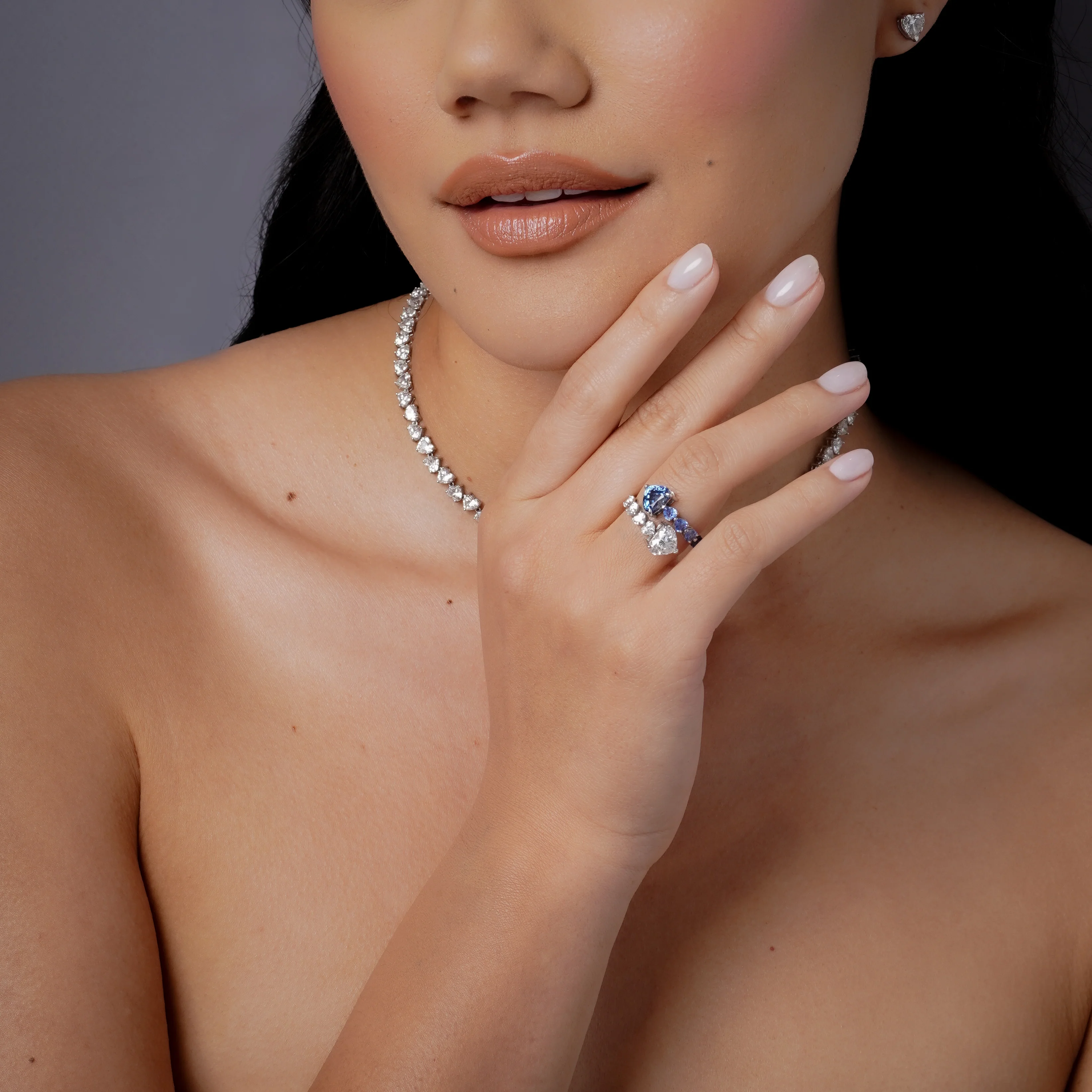 CEYLON BLUE SAPPHIRE & DIAMOND &  HEART BYPASS RING