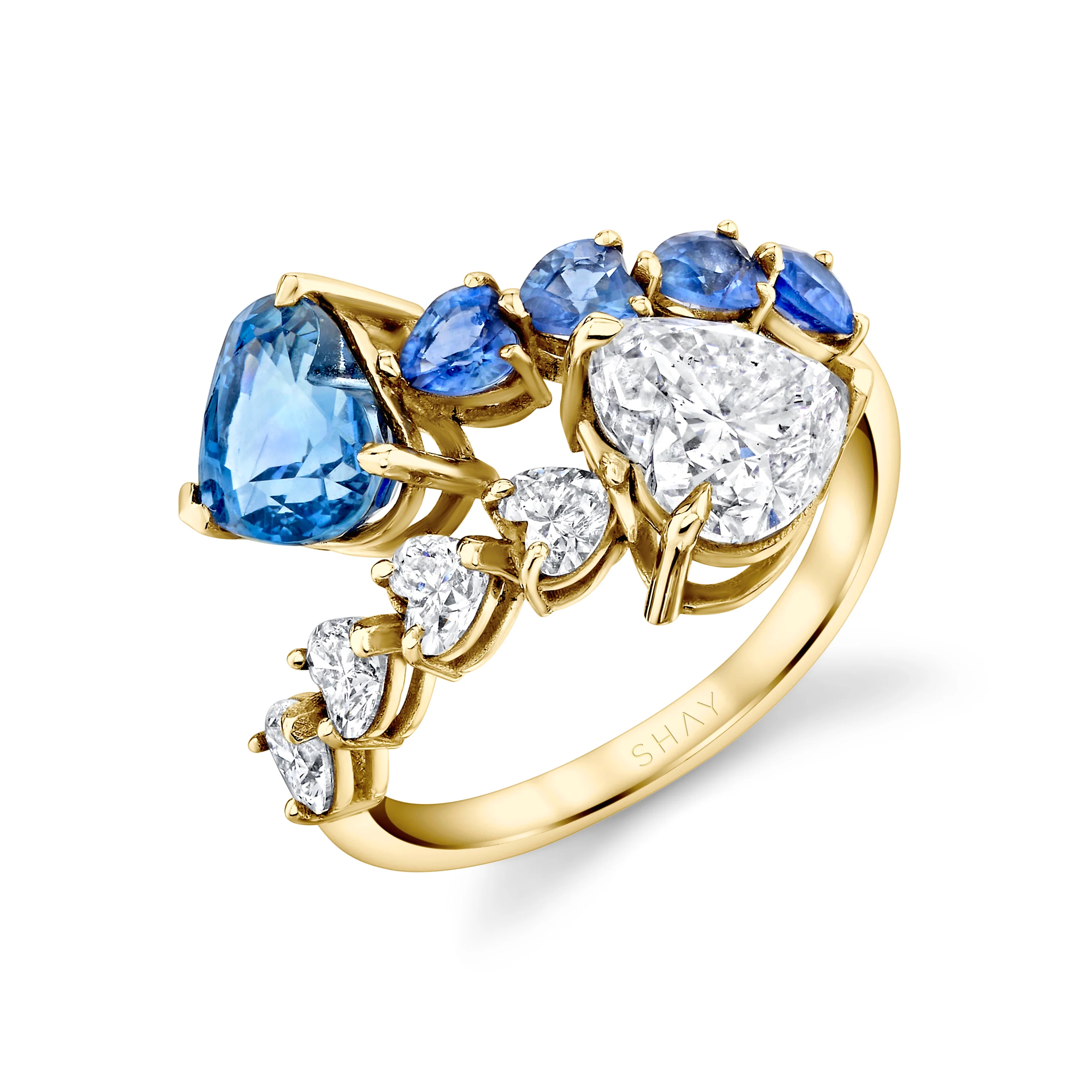 CEYLON BLUE SAPPHIRE & DIAMOND &  HEART BYPASS RING - Image 4