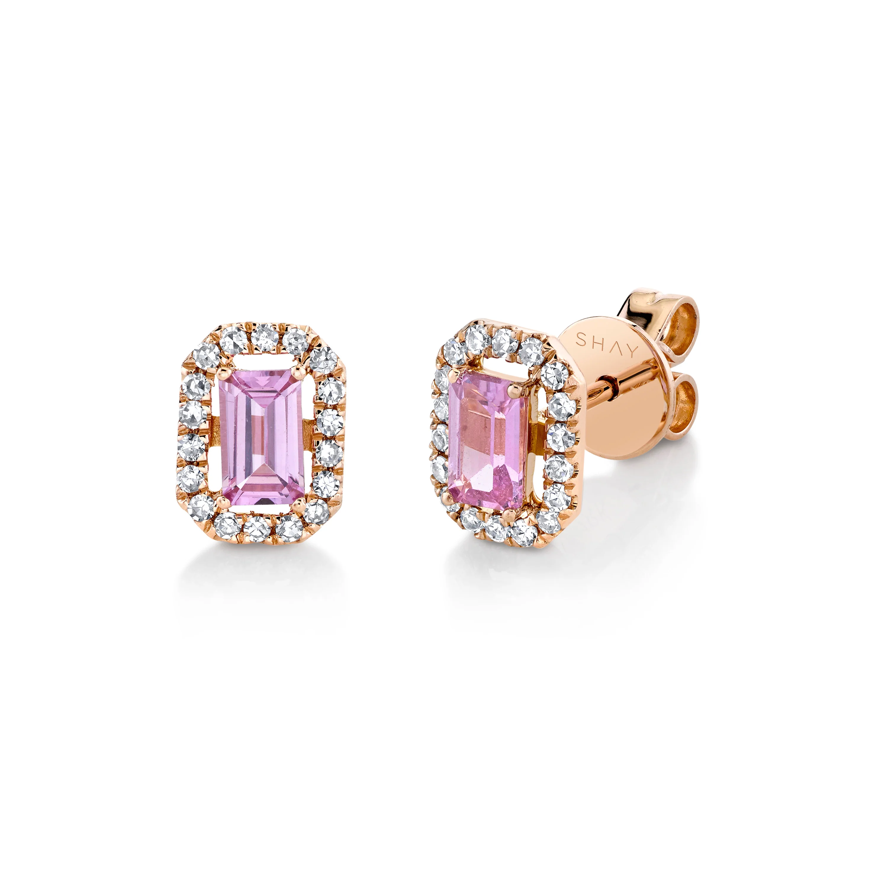 MINI ME DIAMOND HALO PINK SAPPHIRE STUDS - Image 3