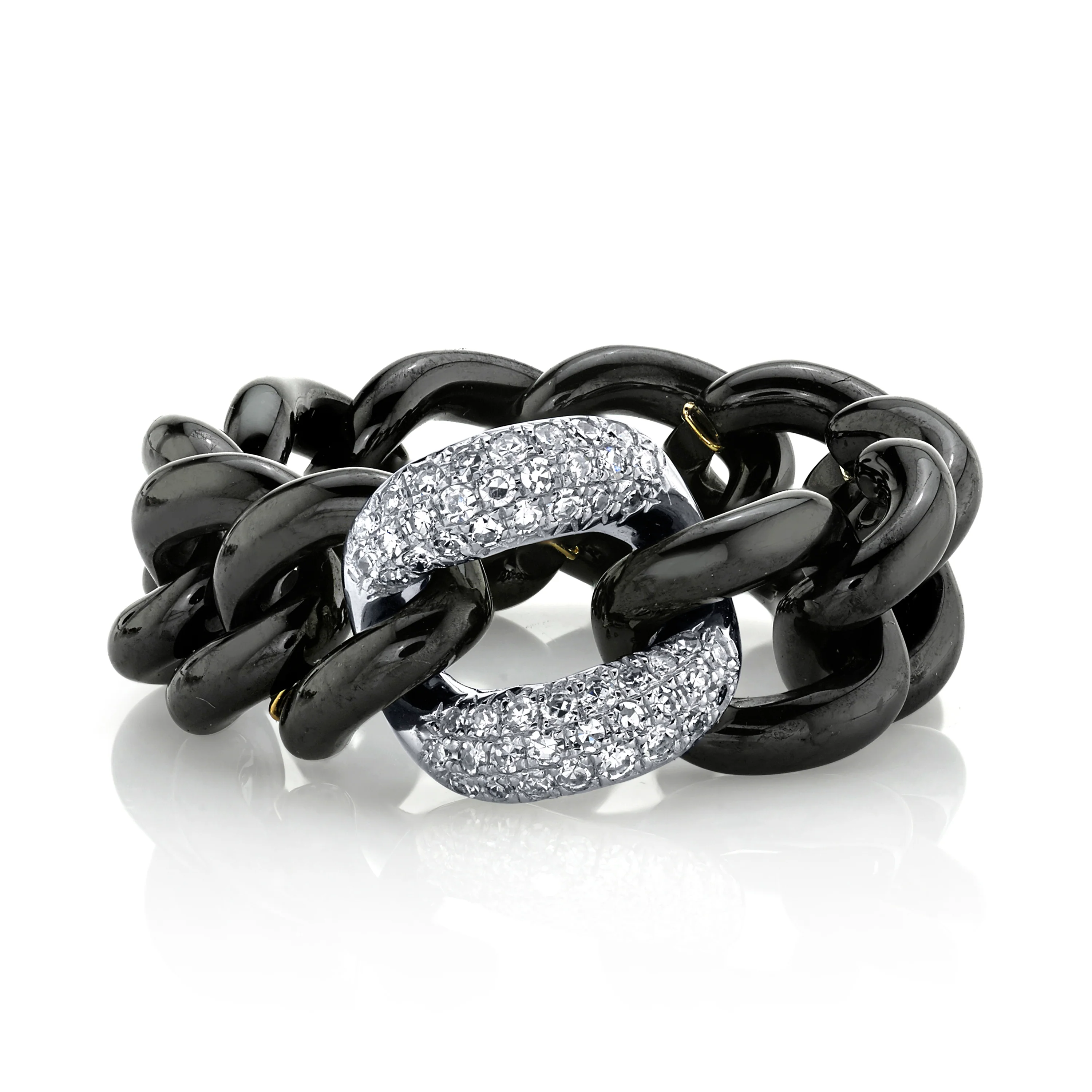 READY TO SHIP DIAMOND & BLACK CERAMIC MEDIUM LINK RING - Image 3