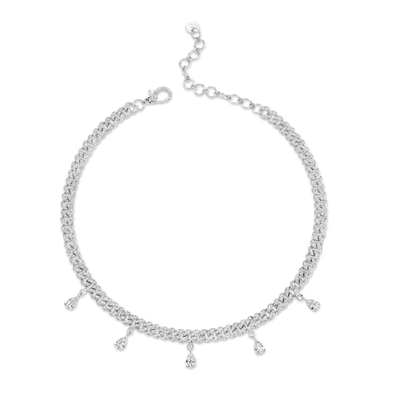 DIAMOND 5 PEAR DROP MINI LINK NECKLACE - Image 5