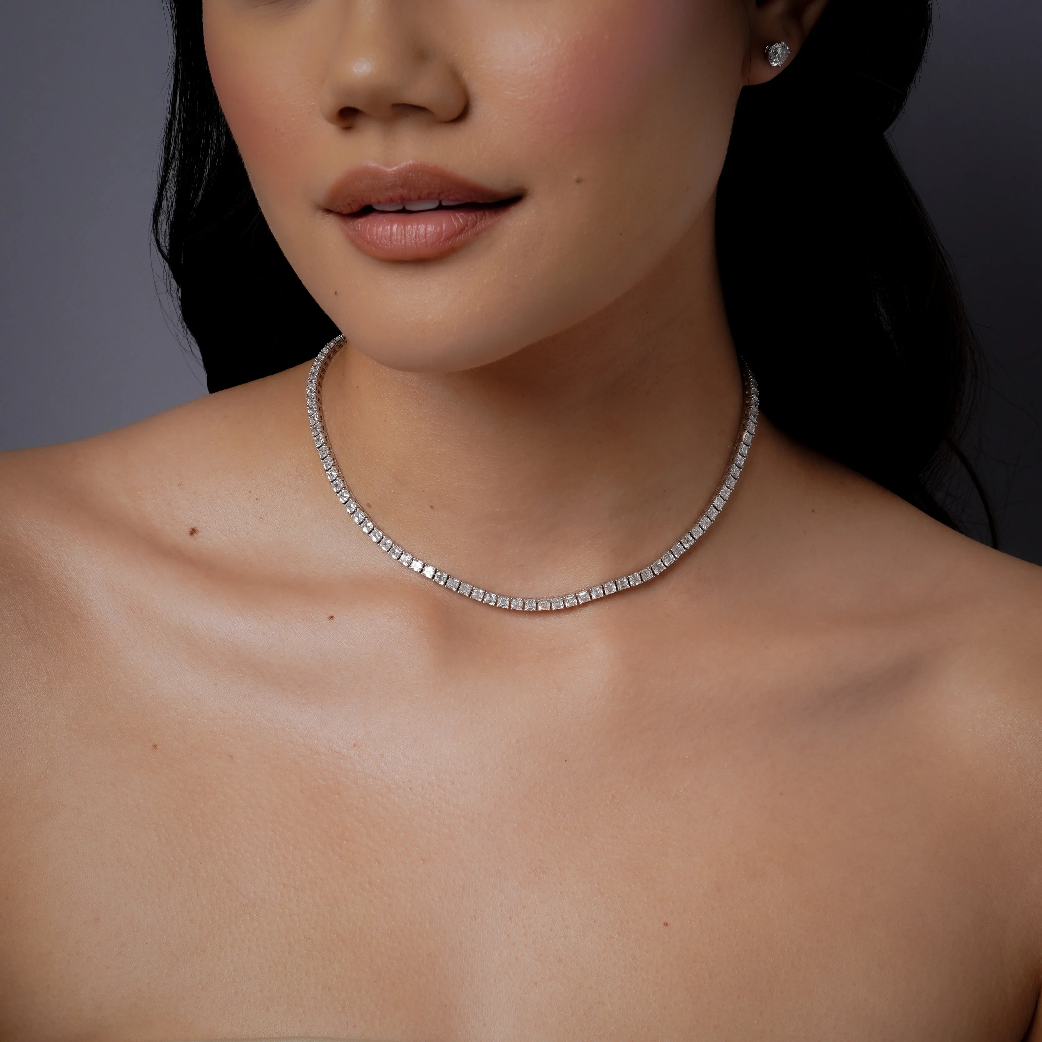 DIAMOND ASSCHER TENNIS NECKLACE