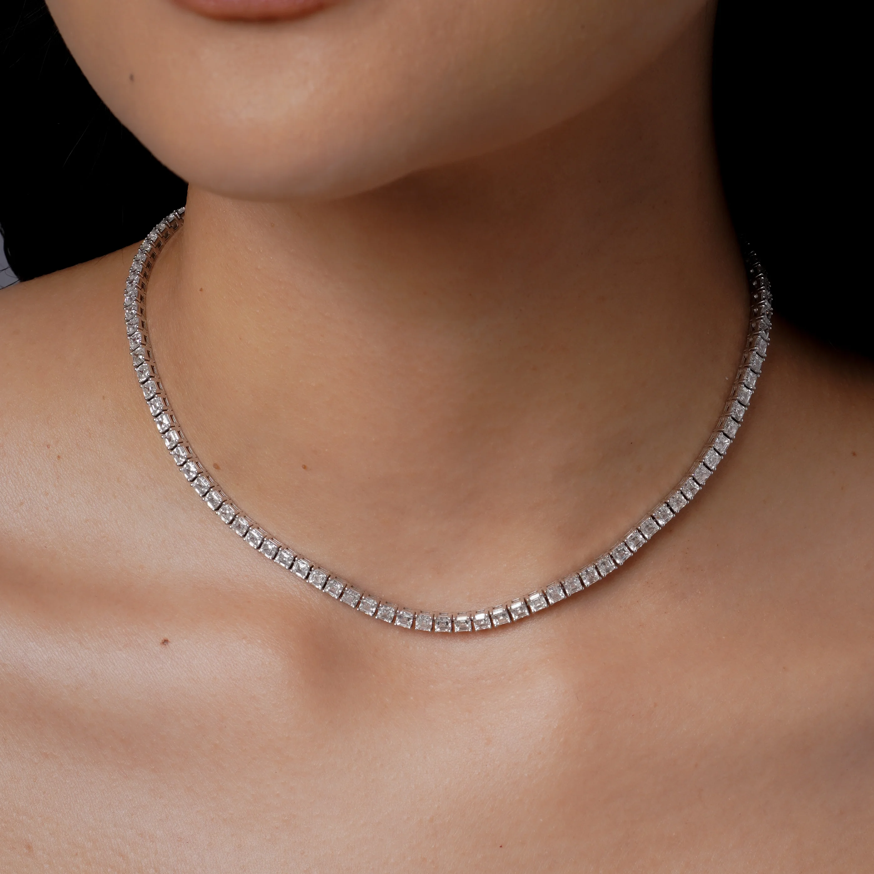 DIAMOND ASSCHER TENNIS NECKLACE - Image 2