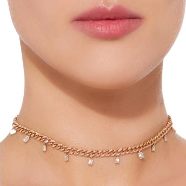 READY TO SHIP DIAMOND BAGUETTE DROP LINK CHOKER - Image 2