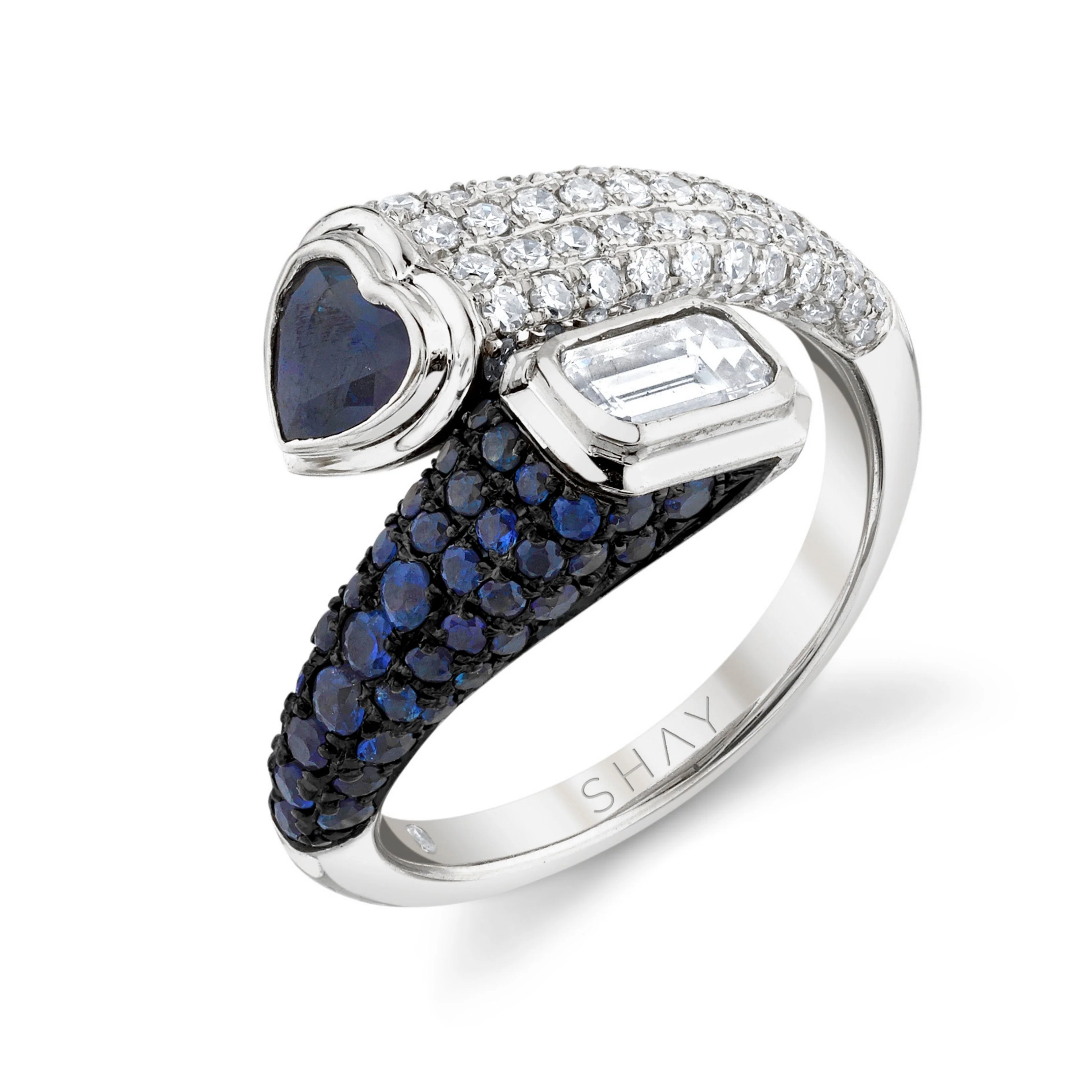 BLUE SAPPHIRE & DIAMOND BYPASS PINKY RING - Image 3