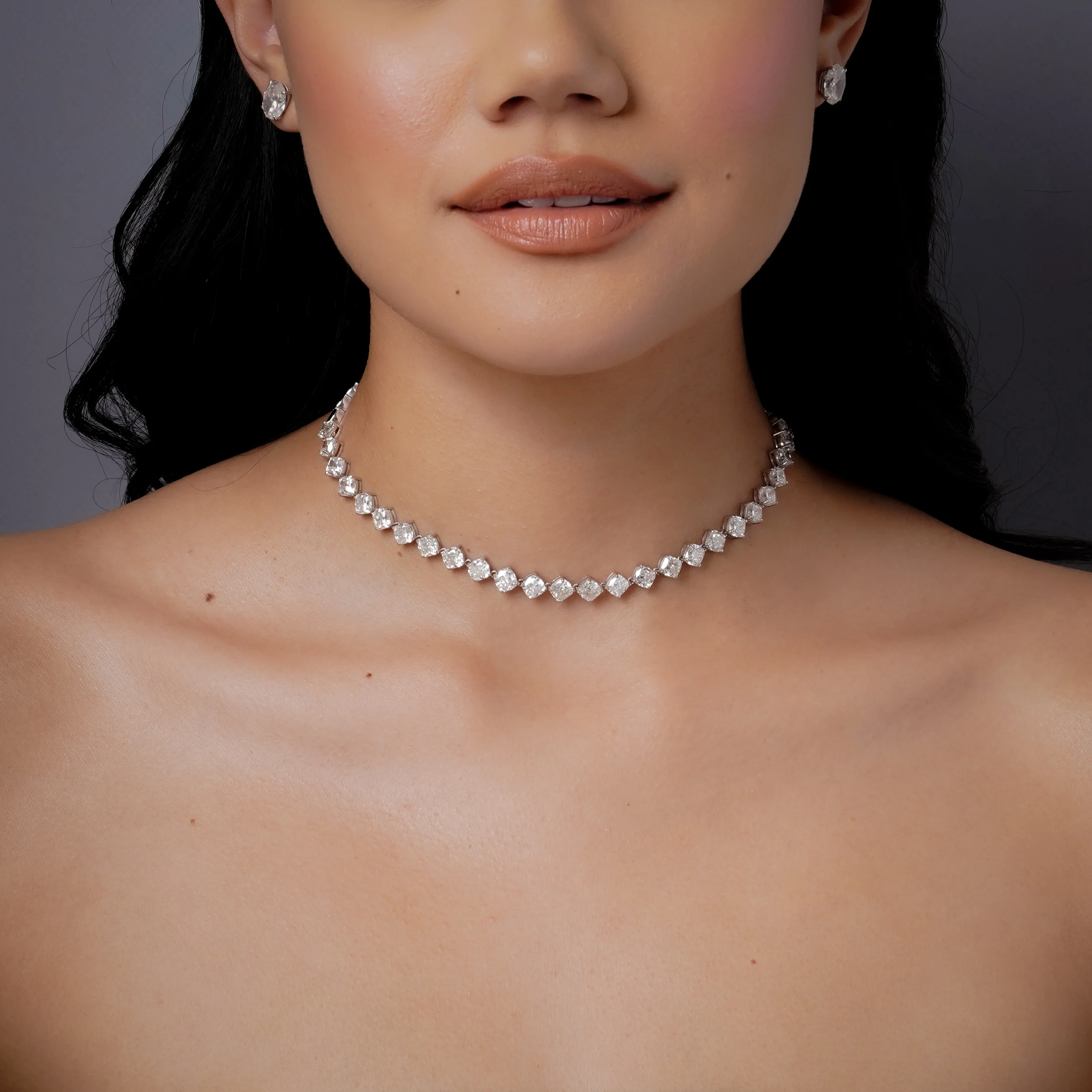 DIAMOND CUSHION TENNIS NECKLACE