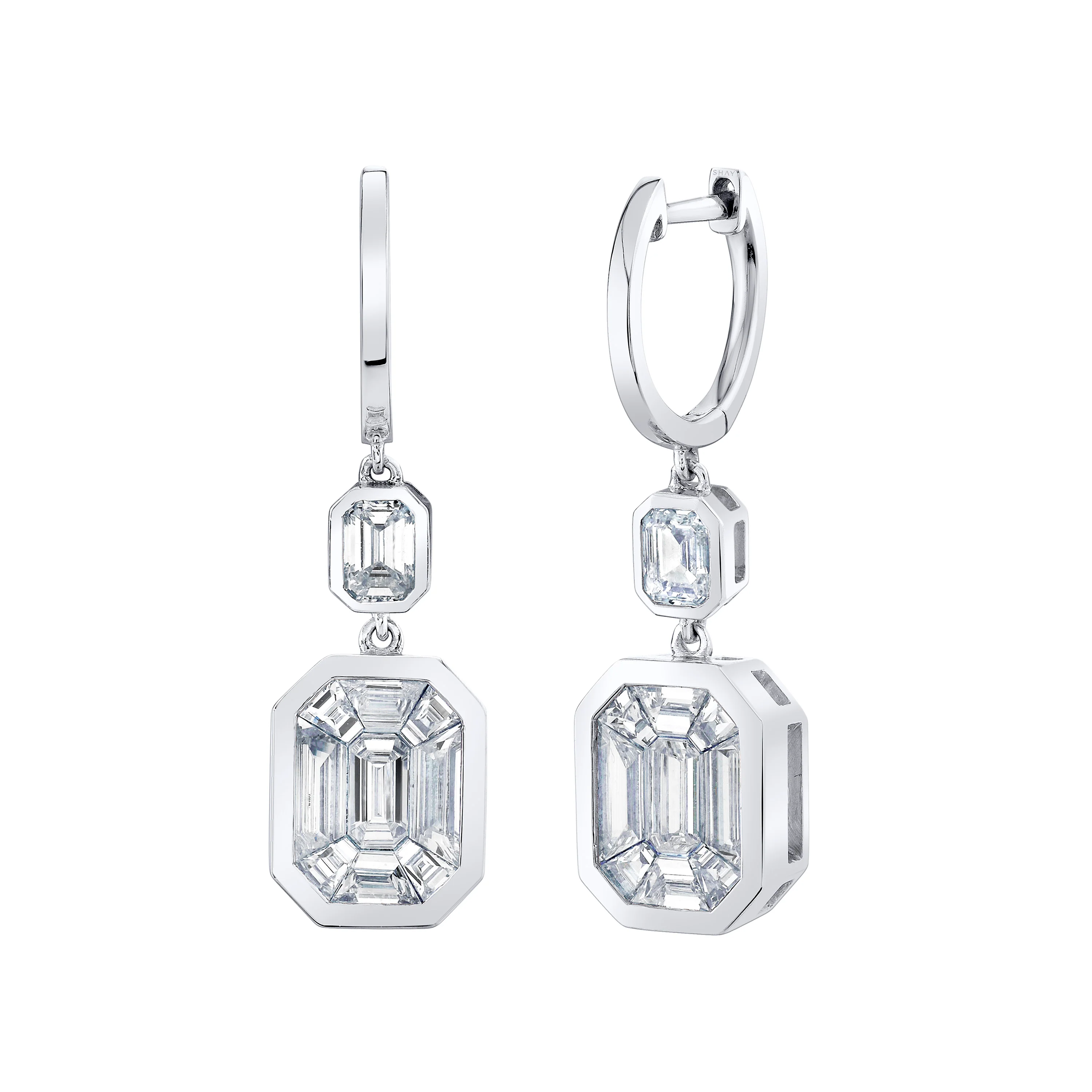 DIAMOND DOUBLE ILLUSION DROP EARRINGS - Image 3