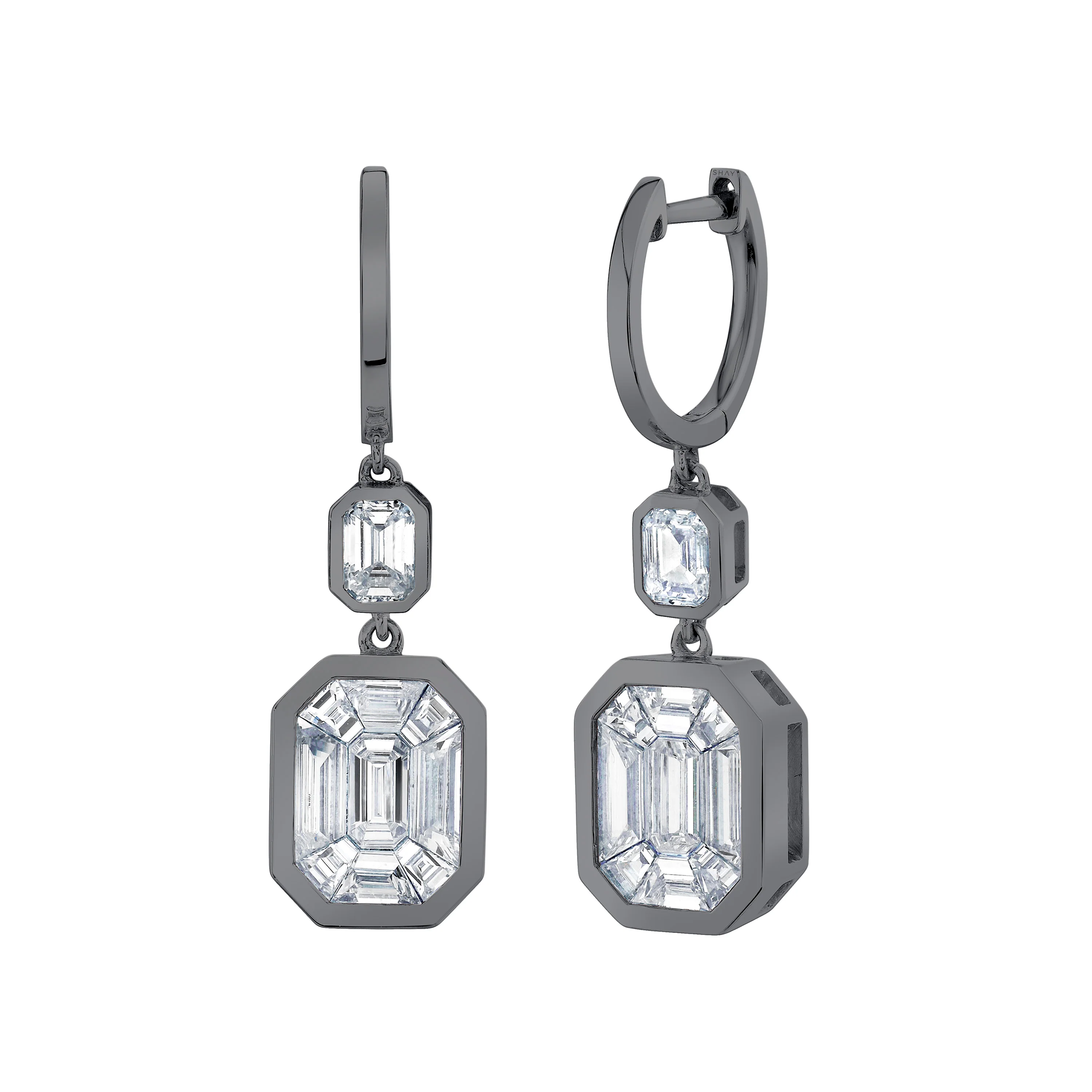 DIAMOND DOUBLE ILLUSION DROP EARRINGS - Image 5