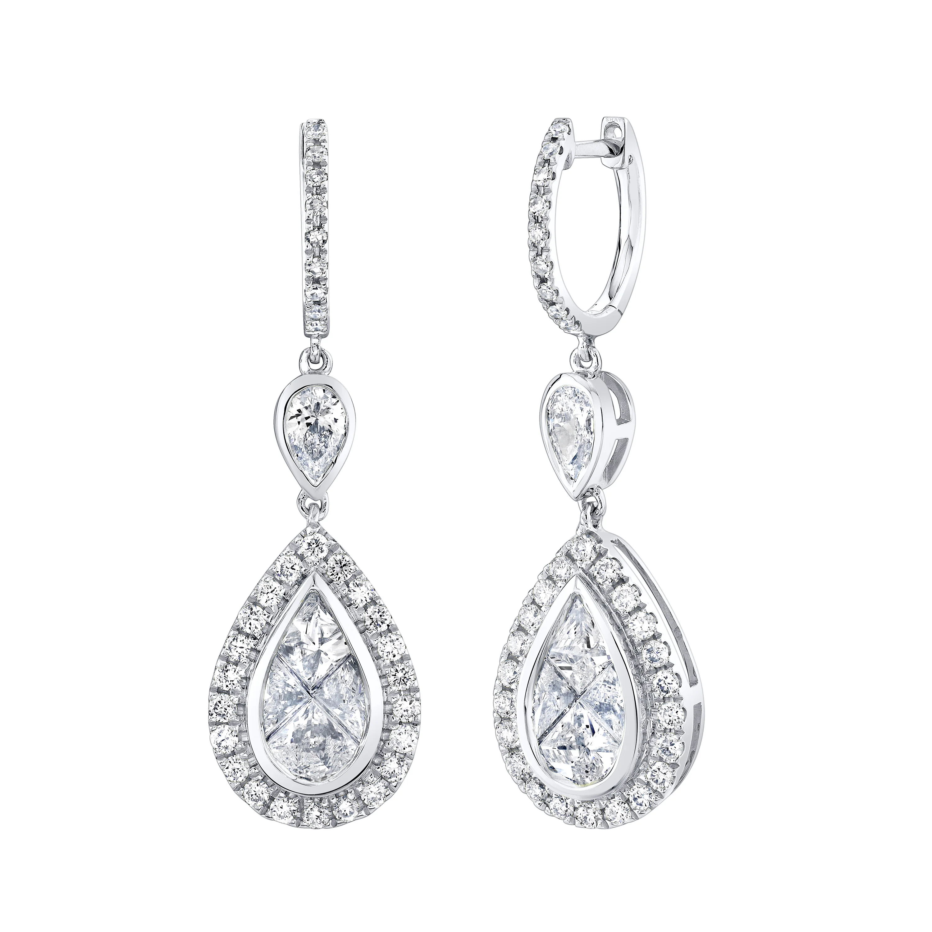 DIAMOND DOUBLE PEAR DROP EARRINGS - Image 3