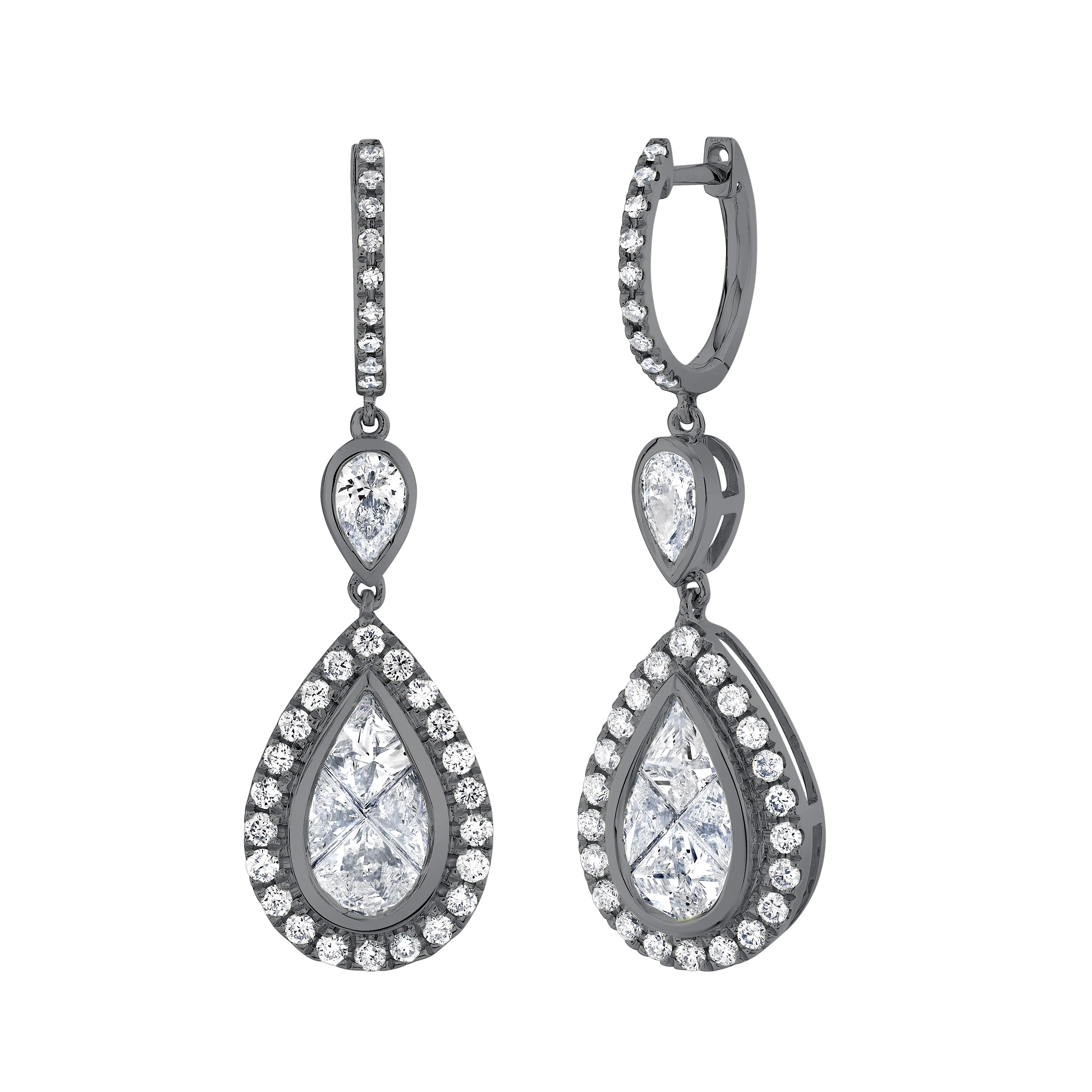 DIAMOND DOUBLE PEAR DROP EARRINGS - Image 5