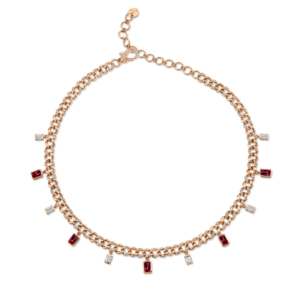 DIAMOND & EMERALD BAGUETTE DROP LINK ANKLET - Image 4