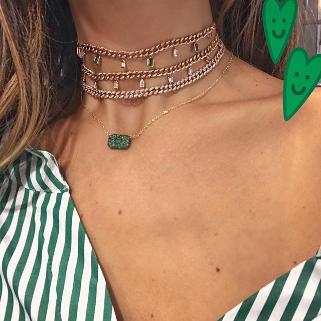 DIAMOND & EMERALD BAGUETTE DROP LINK NECKLACE - Image 5