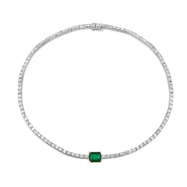 DIAMOND & EMERALD BAGUETTE TENNIS NECKLACE - Image 3