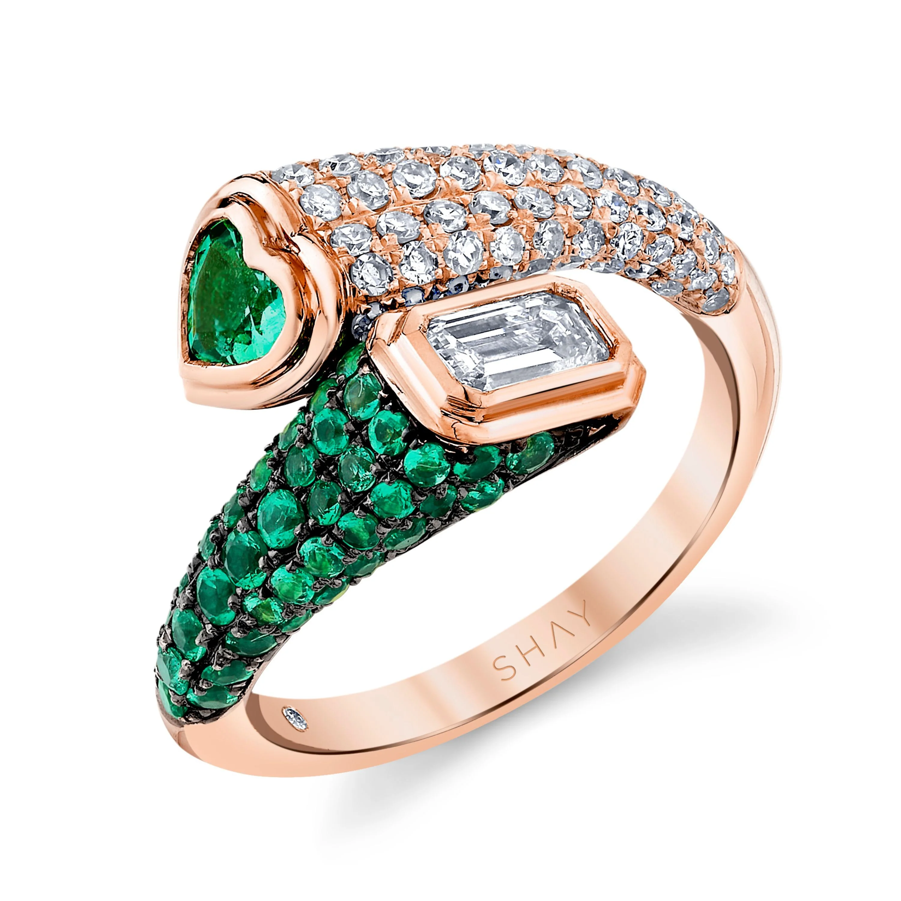 EMERALD & DIAMOND BYPASS PINKY RING - Image 4