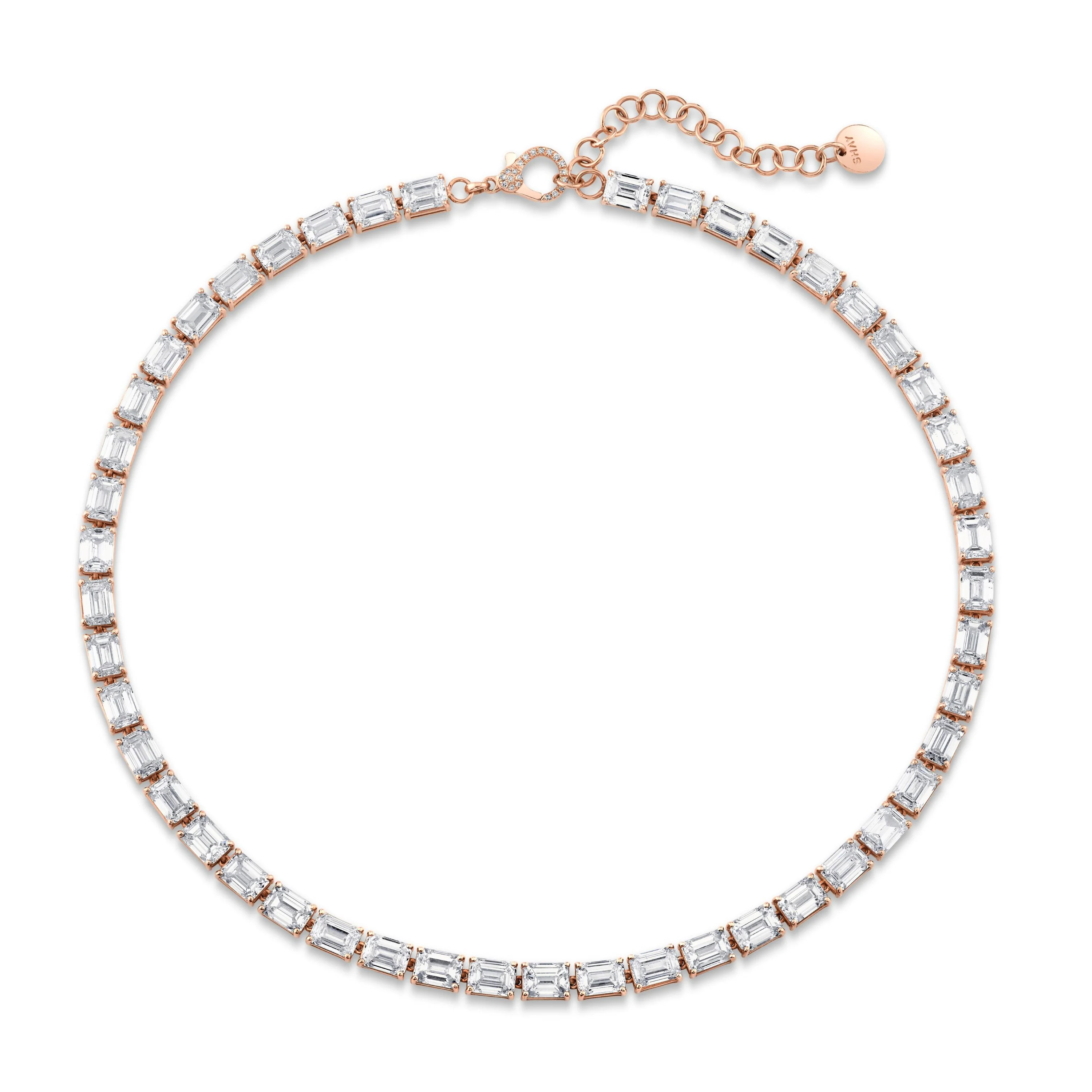 DIAMOND EMERALD CUT EAST WEST TENNIS NECKLACE - Image 4