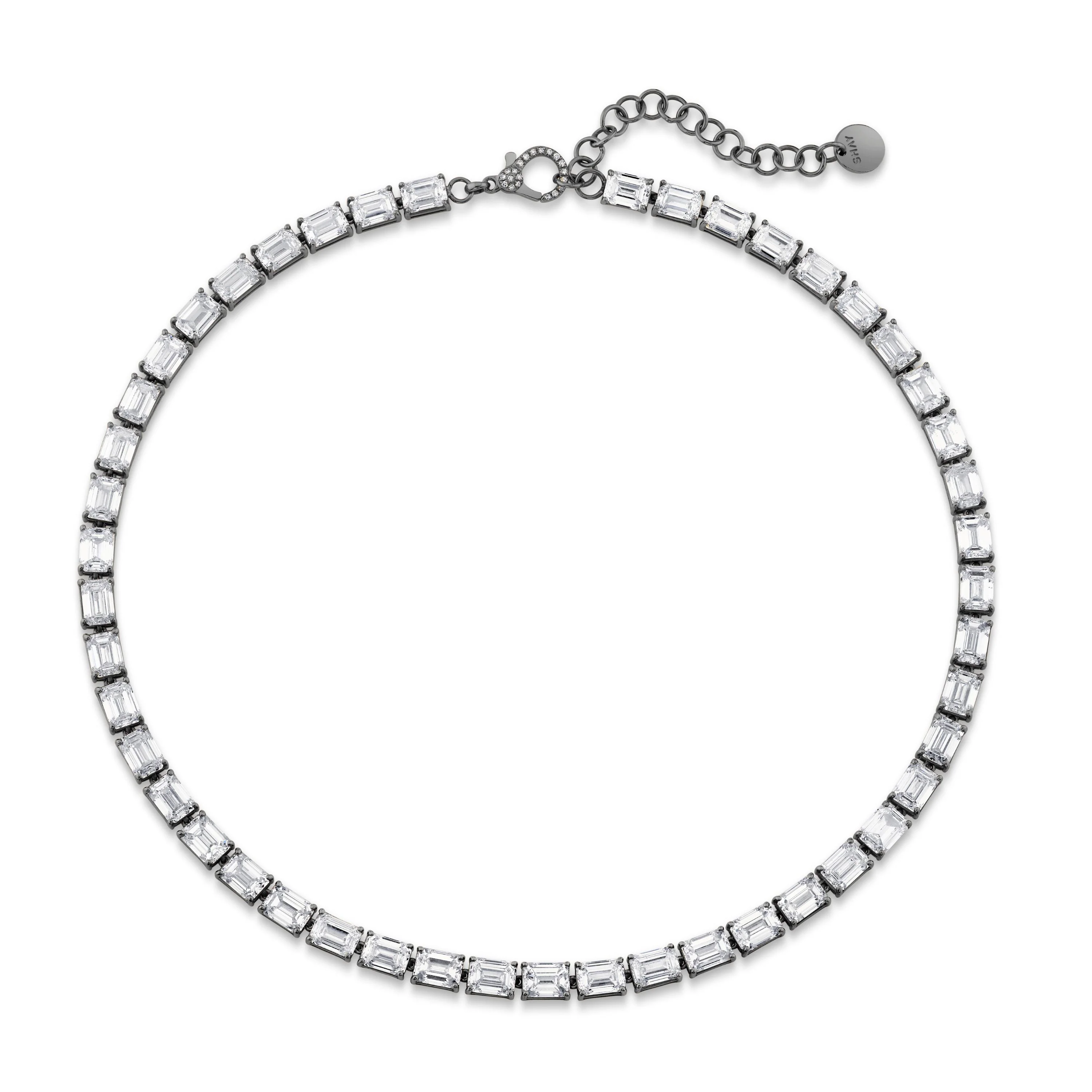 DIAMOND EMERALD CUT EAST WEST TENNIS NECKLACE - Image 5
