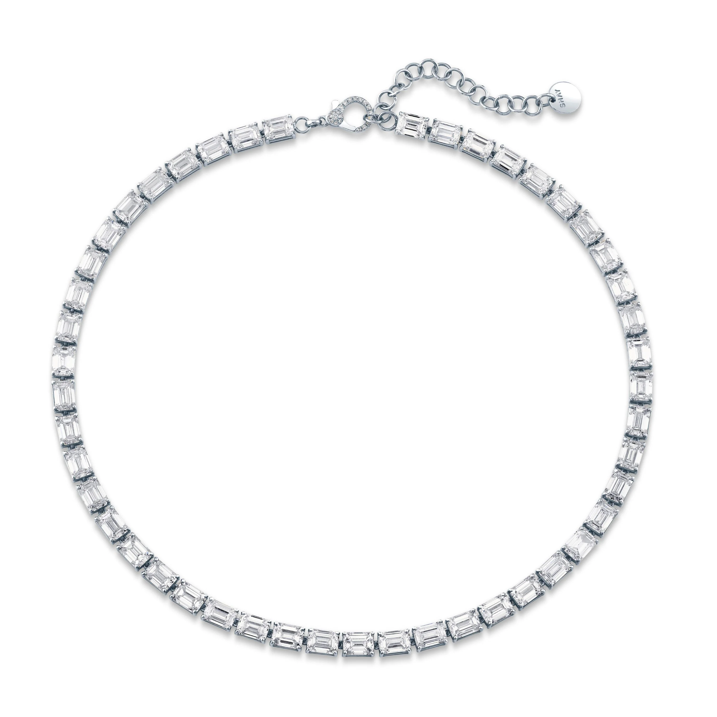 DIAMOND EMERALD CUT EAST WEST TENNIS NECKLACE - Image 6
