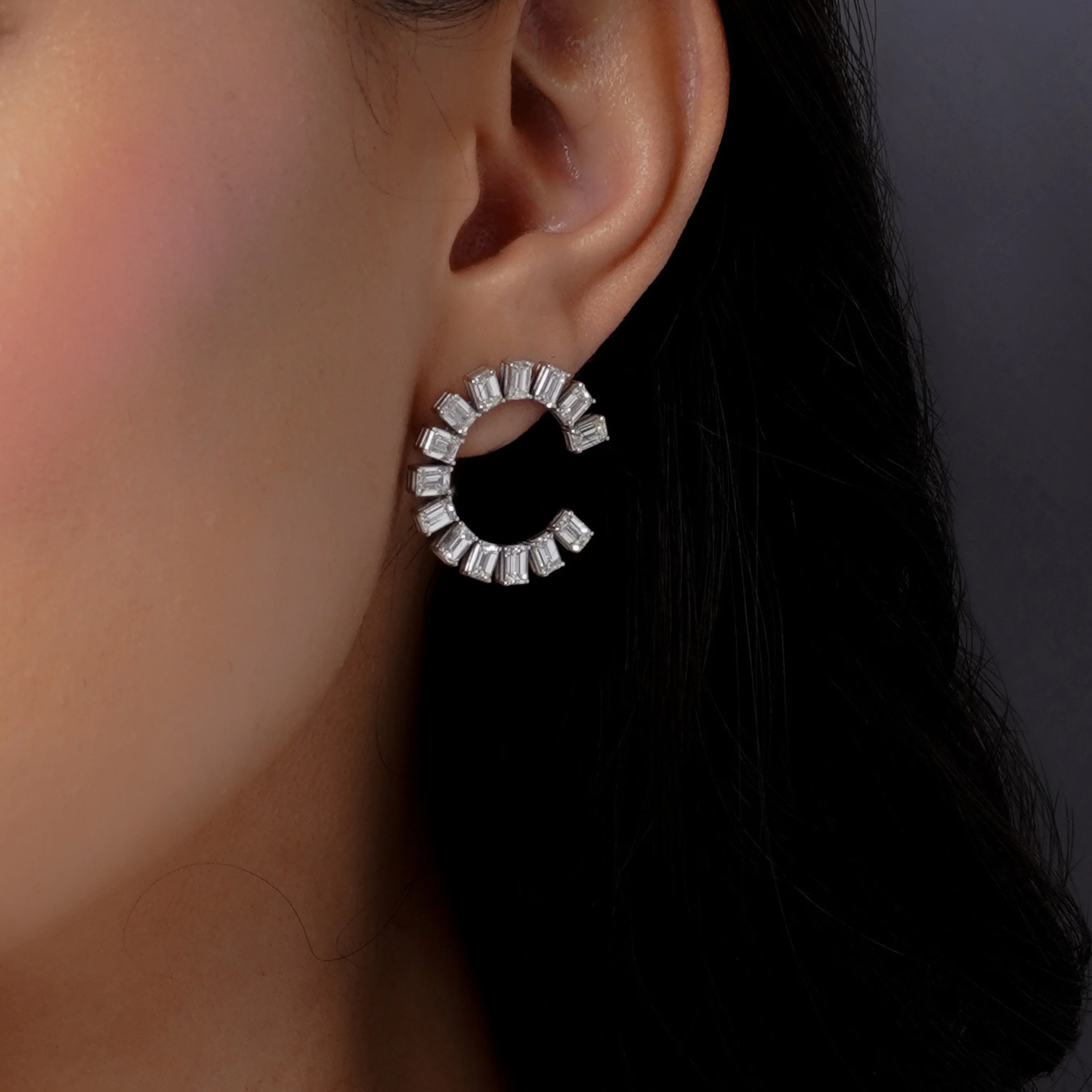 DIAMOND EMERALD CUT ETERNITY EARRINGS - Image 2