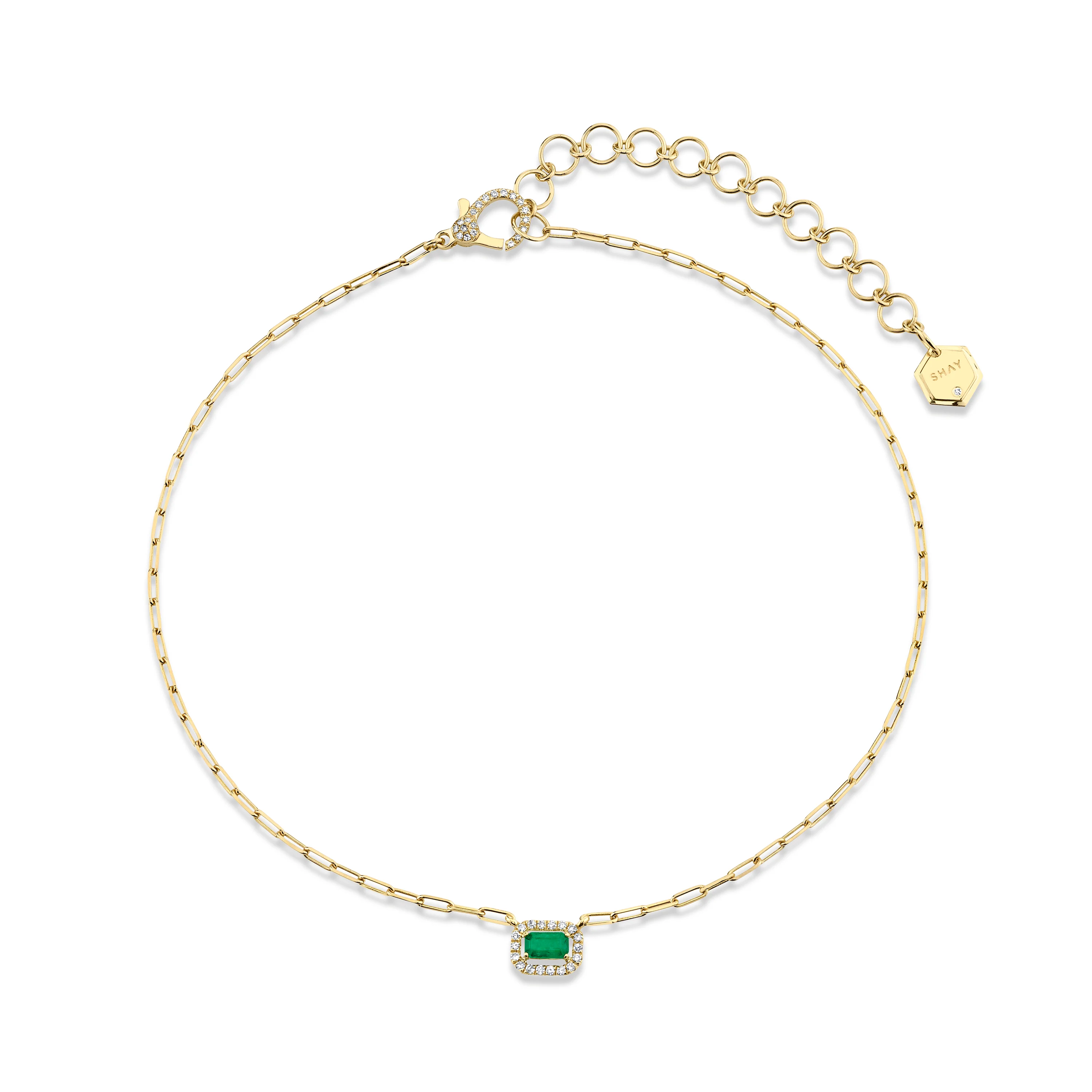 MINI ME DIAMOND & EMERALD HALO DROP NECKLACE - Image 3