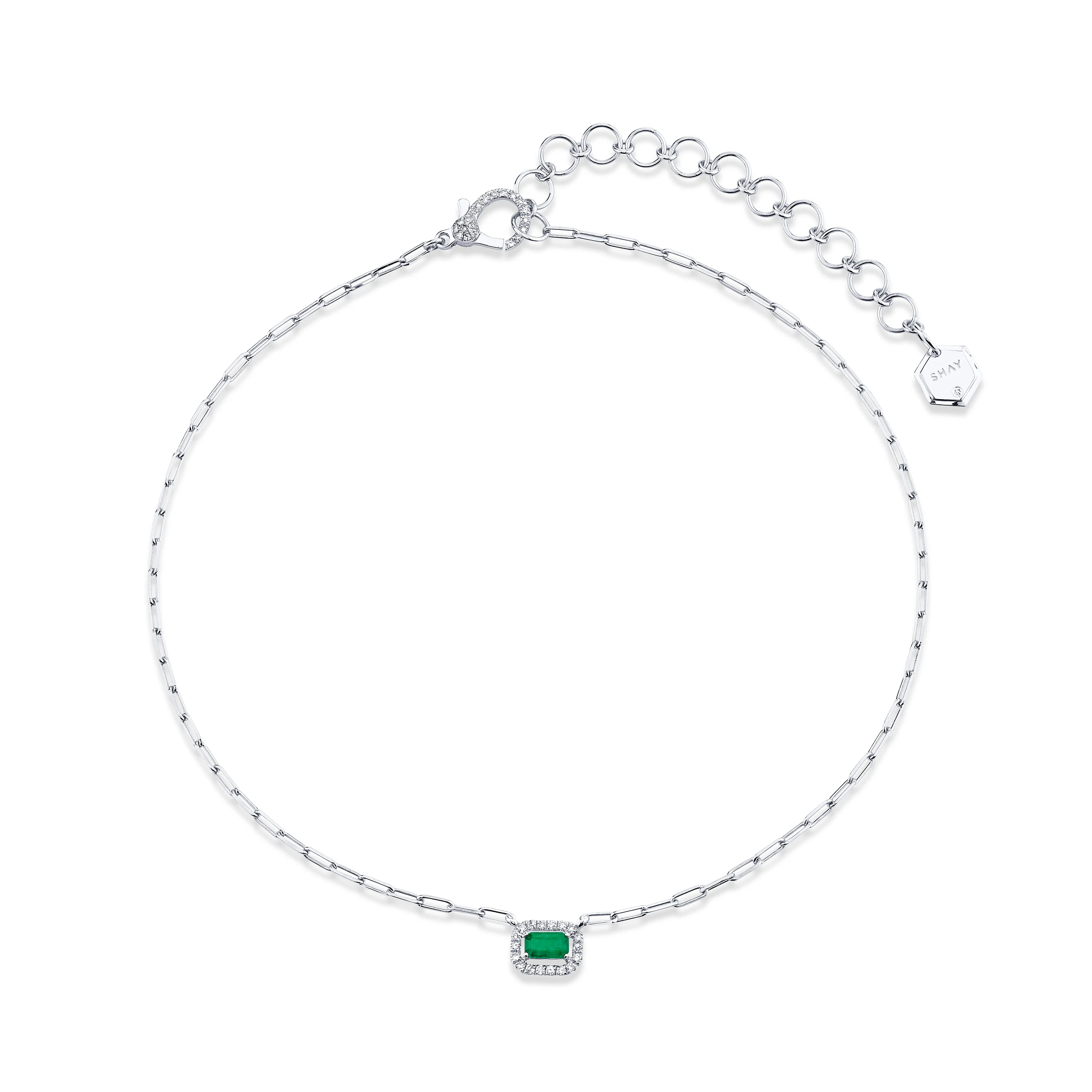 MINI ME DIAMOND & EMERALD HALO DROP NECKLACE - Image 4