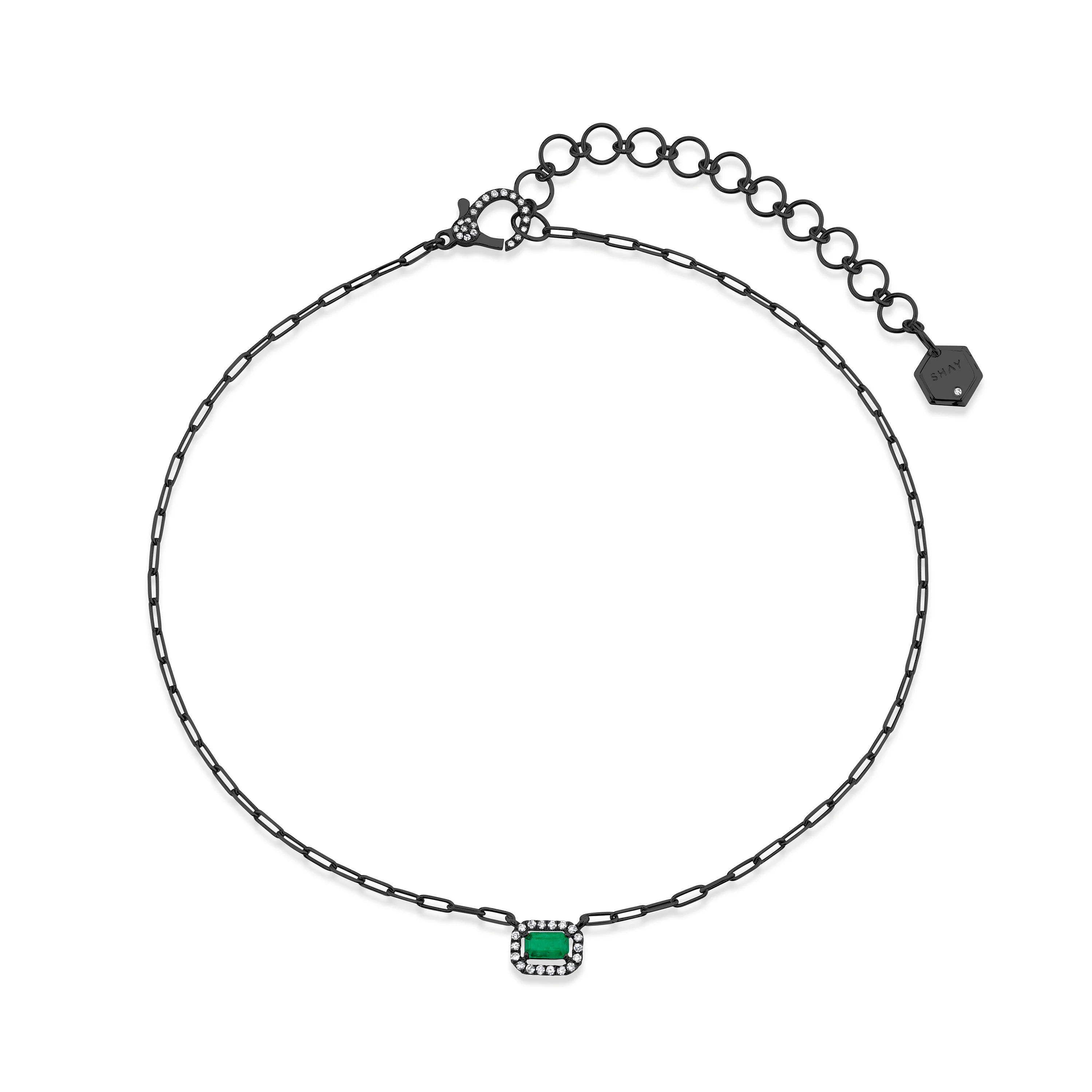 MINI ME DIAMOND & EMERALD HALO DROP NECKLACE - Image 5